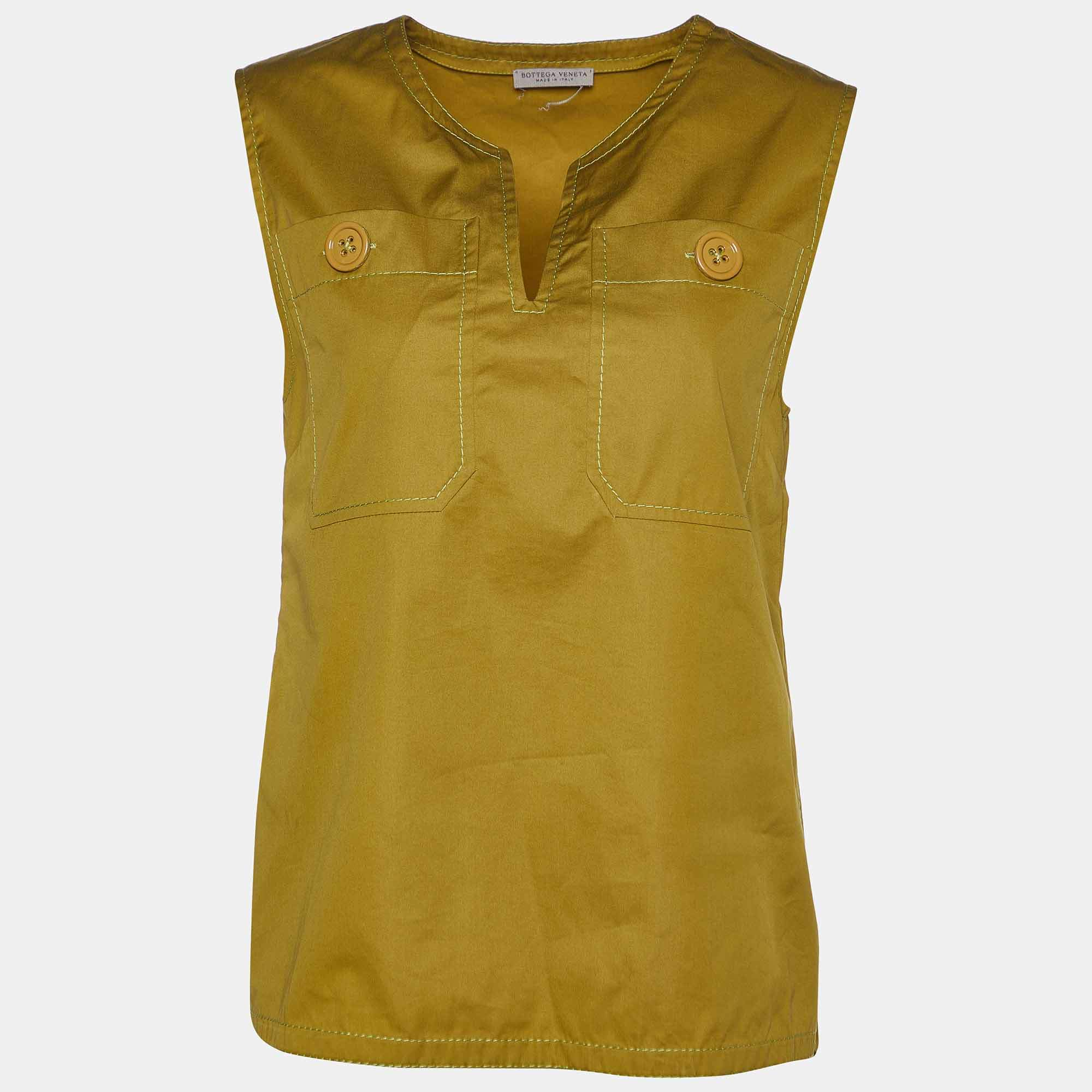 Pre Owned Bottega Veneta Green Cotton Sleeveless Top S
