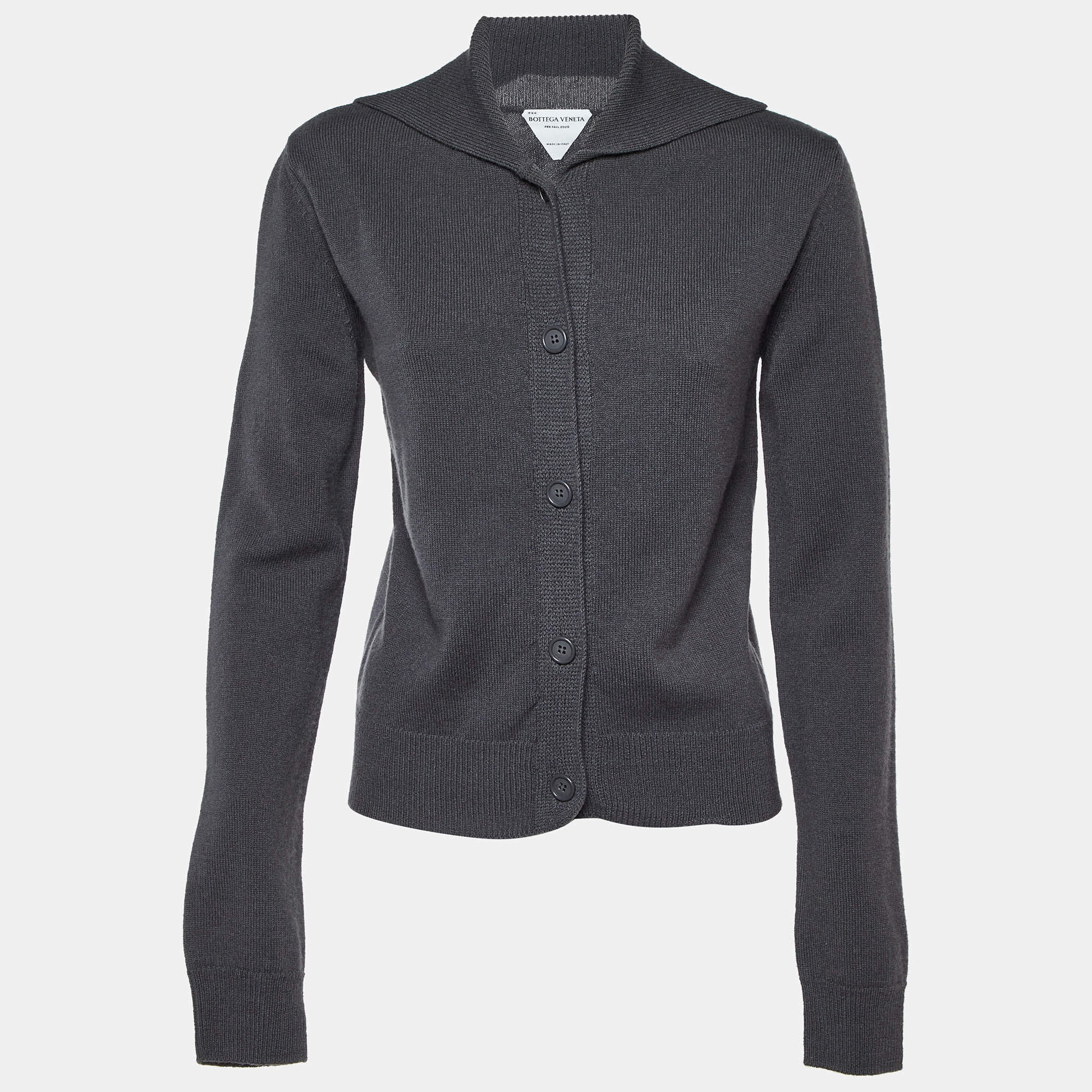 Bottega Veneta Grey Wool Knit Button Front Cardigan S