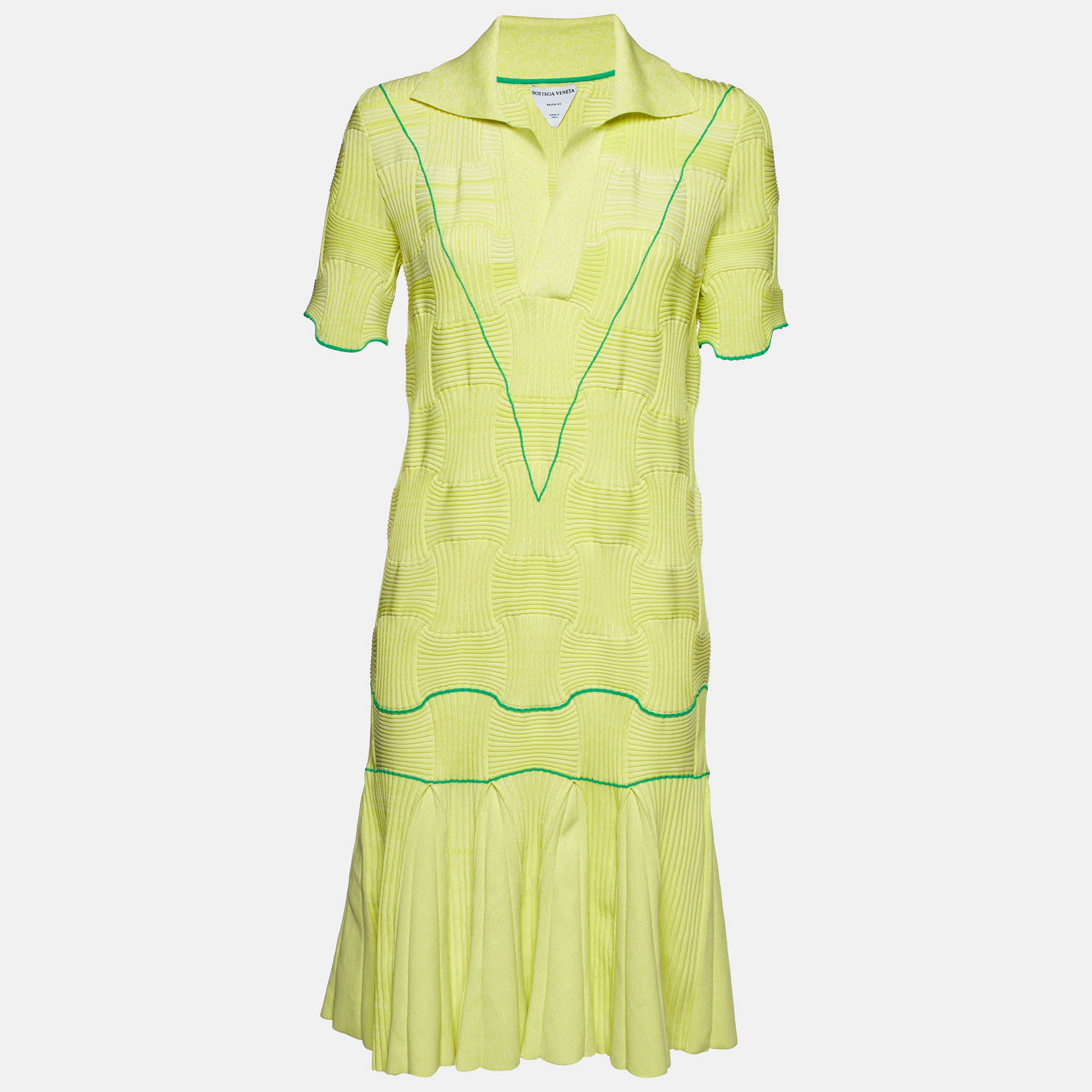 Pre Owned فستان بوتيغا فينيتا حياكة بقاعدة متداخلة أصفر متوسط الطو ل مقاس كبير جدًا