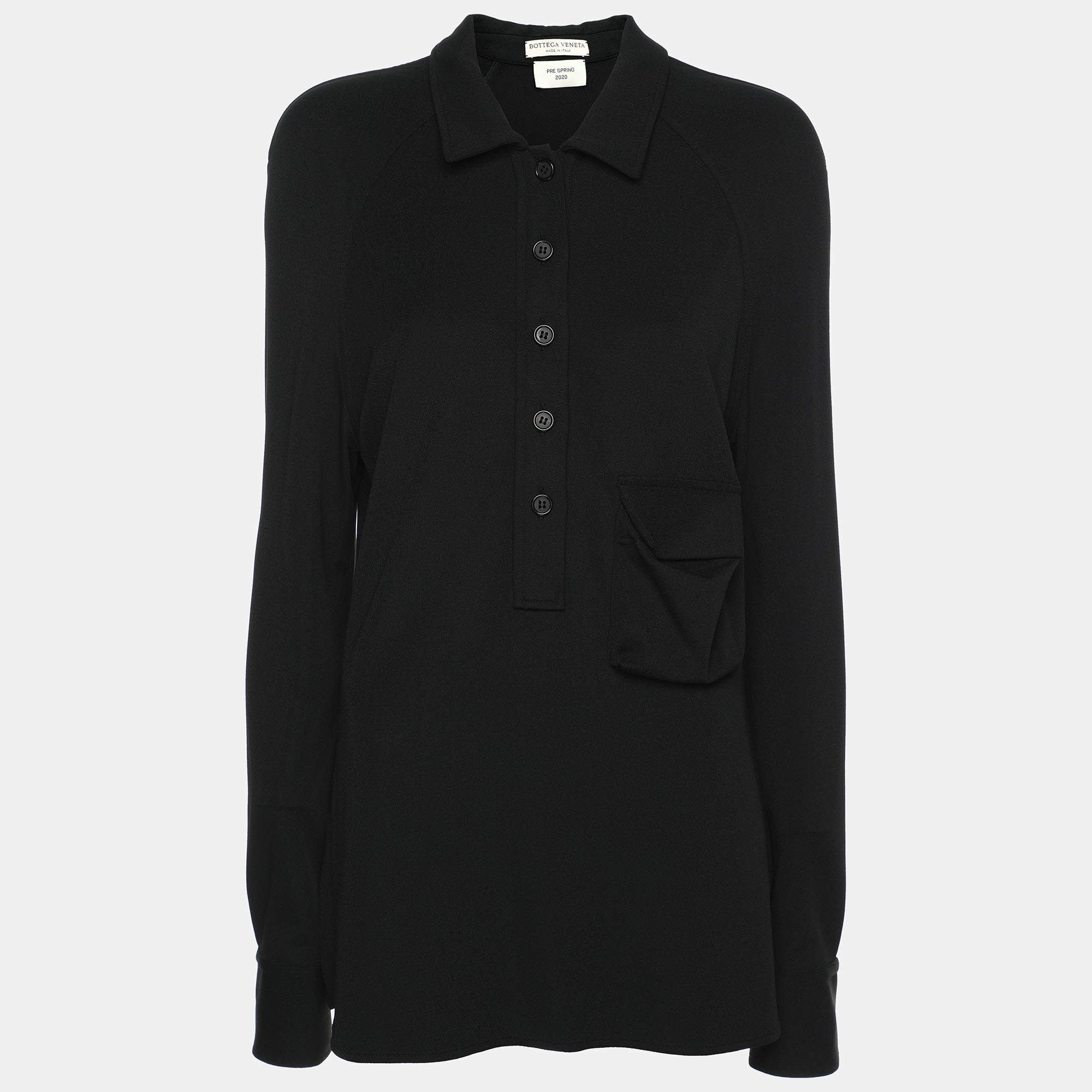 Bottega Veneta Black Viscose Blend Long Sleeve Polo Shirt S
