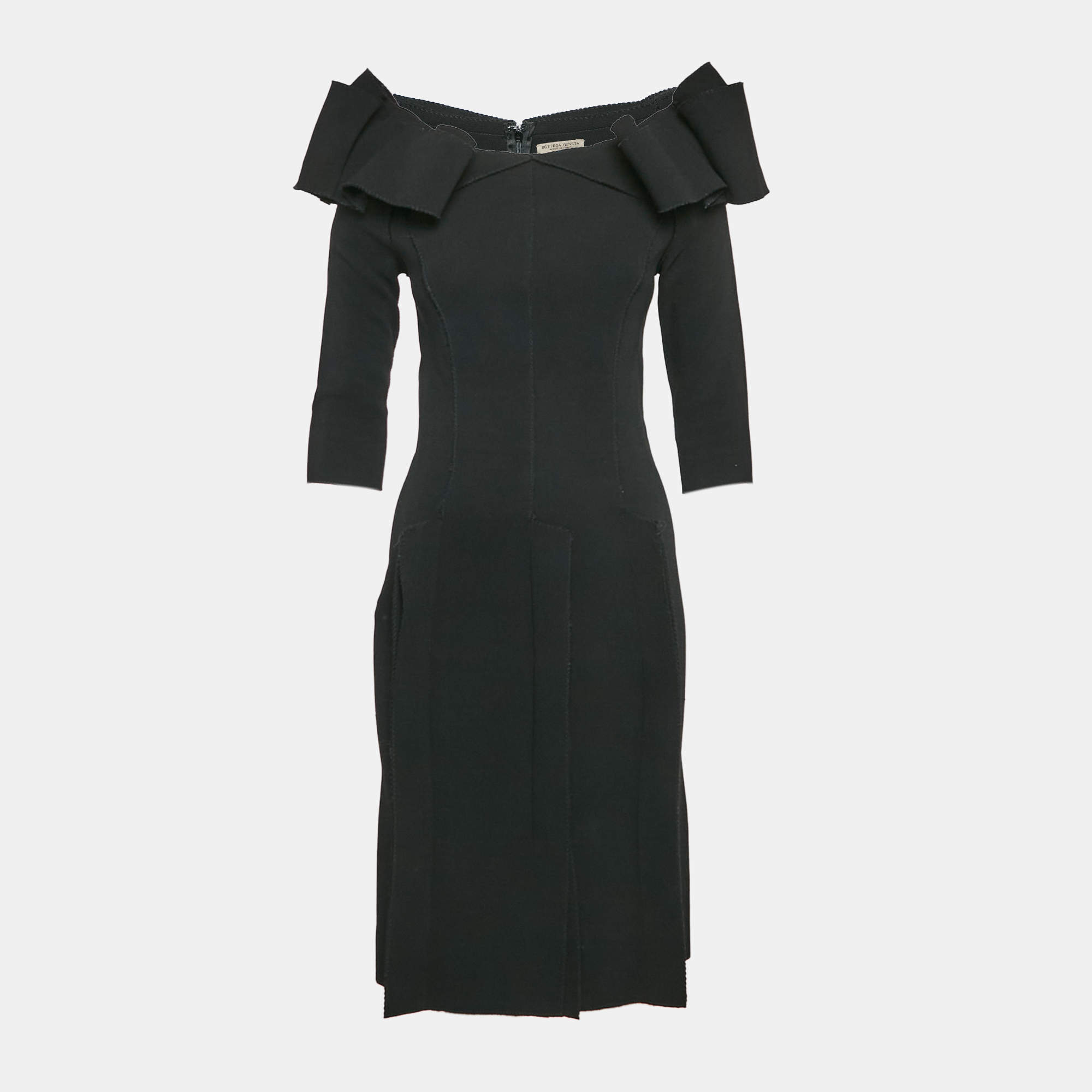 Bottega Veneta Black Crepe Gathered Short Dress S