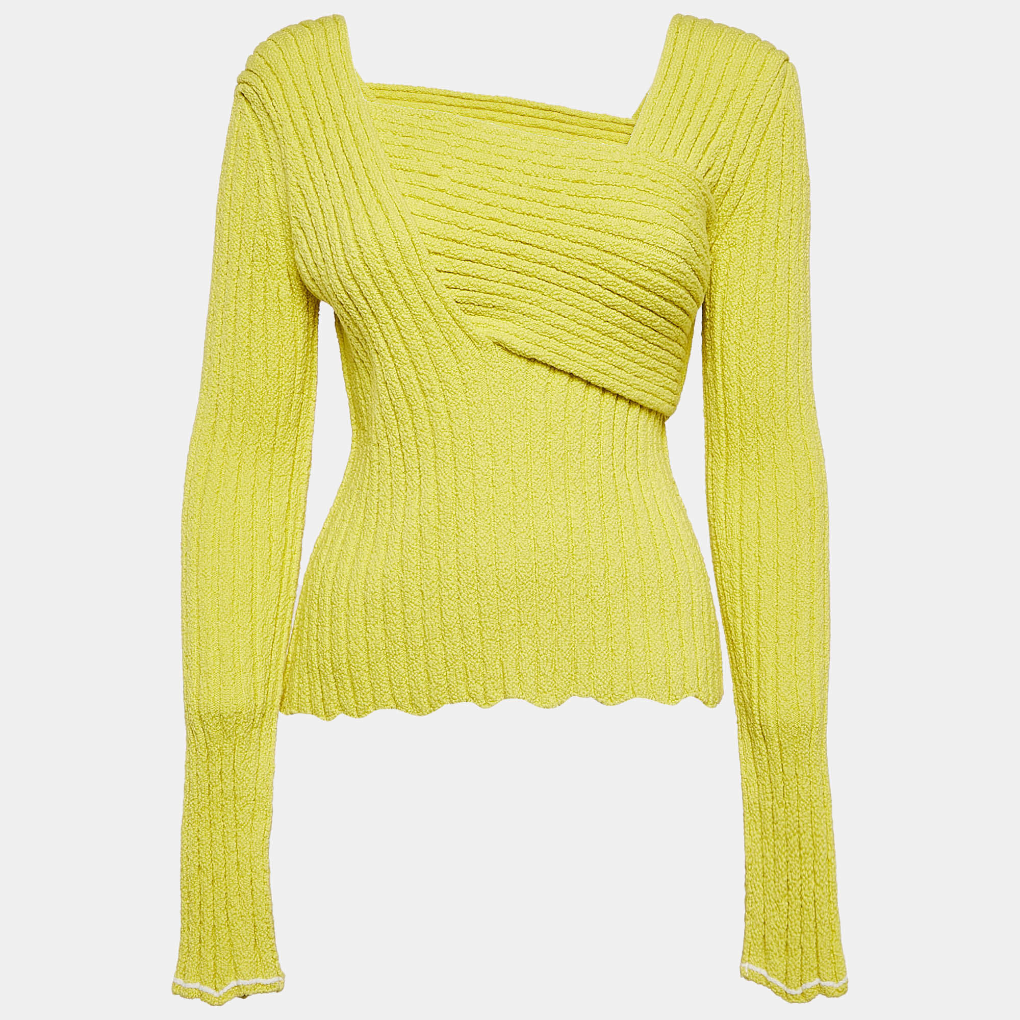 Bottega Veneta Green Rib Knit Drape Style Jumper M