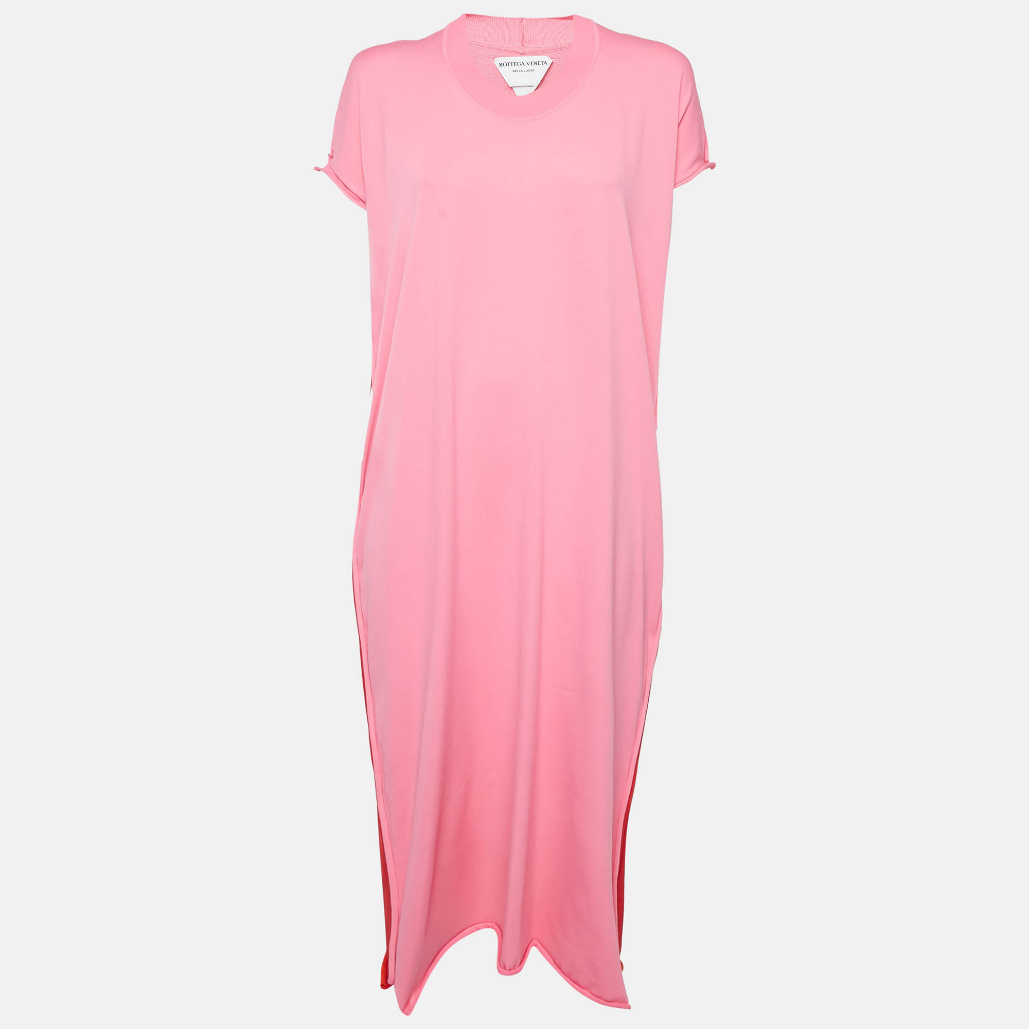 Bottega Veneta Pink/Red Jersey Raw-Edge Detail Kaftan Dress L