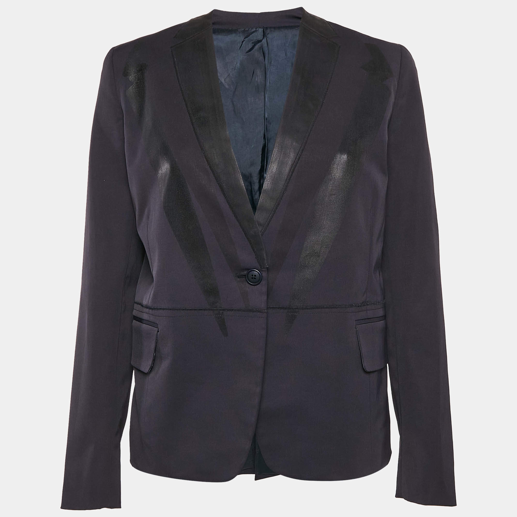 Bottega Veneta Navy Blue Printed Gabardine Single Breasted Blazer M