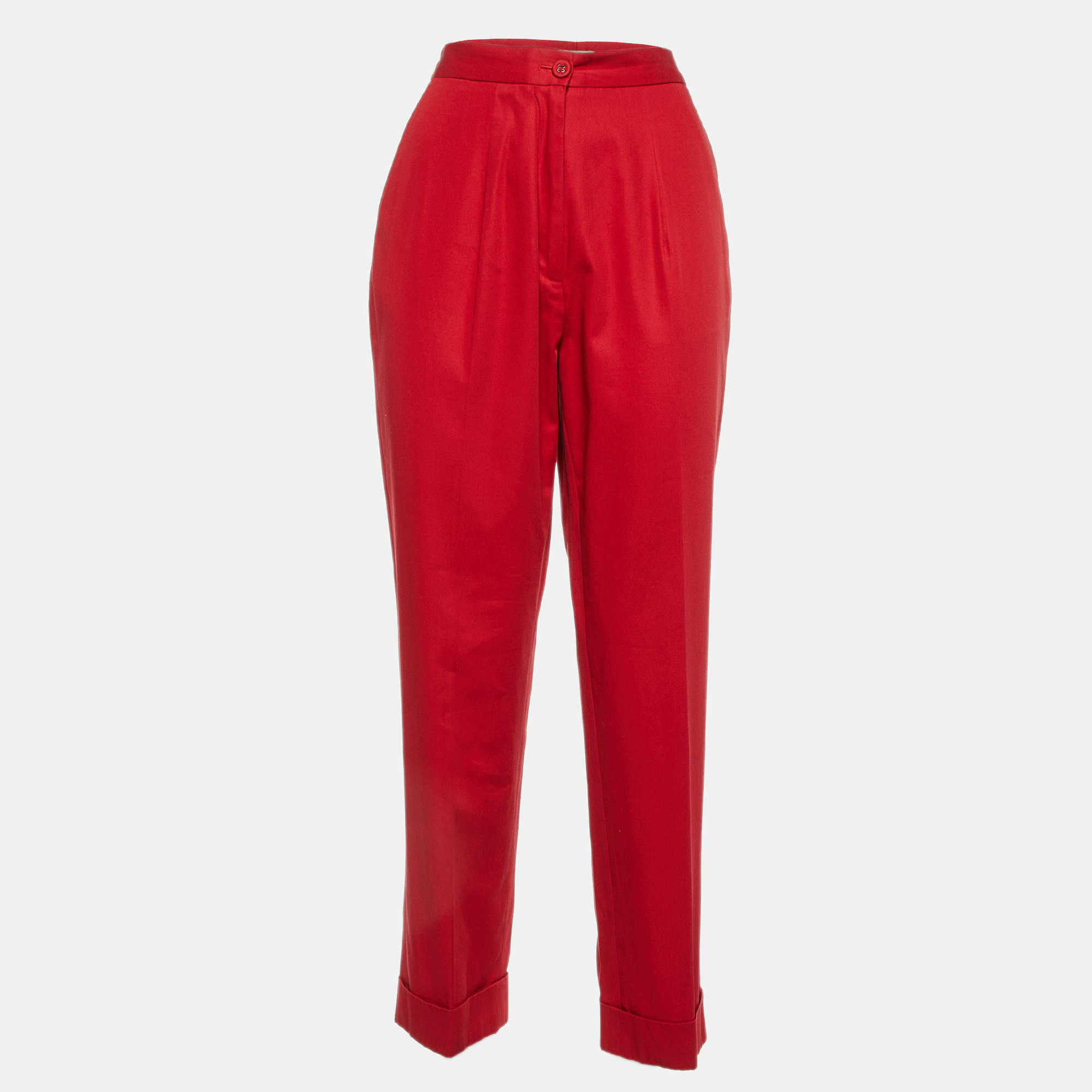 Bottega Veneta Red Cotton Pleated Pants M