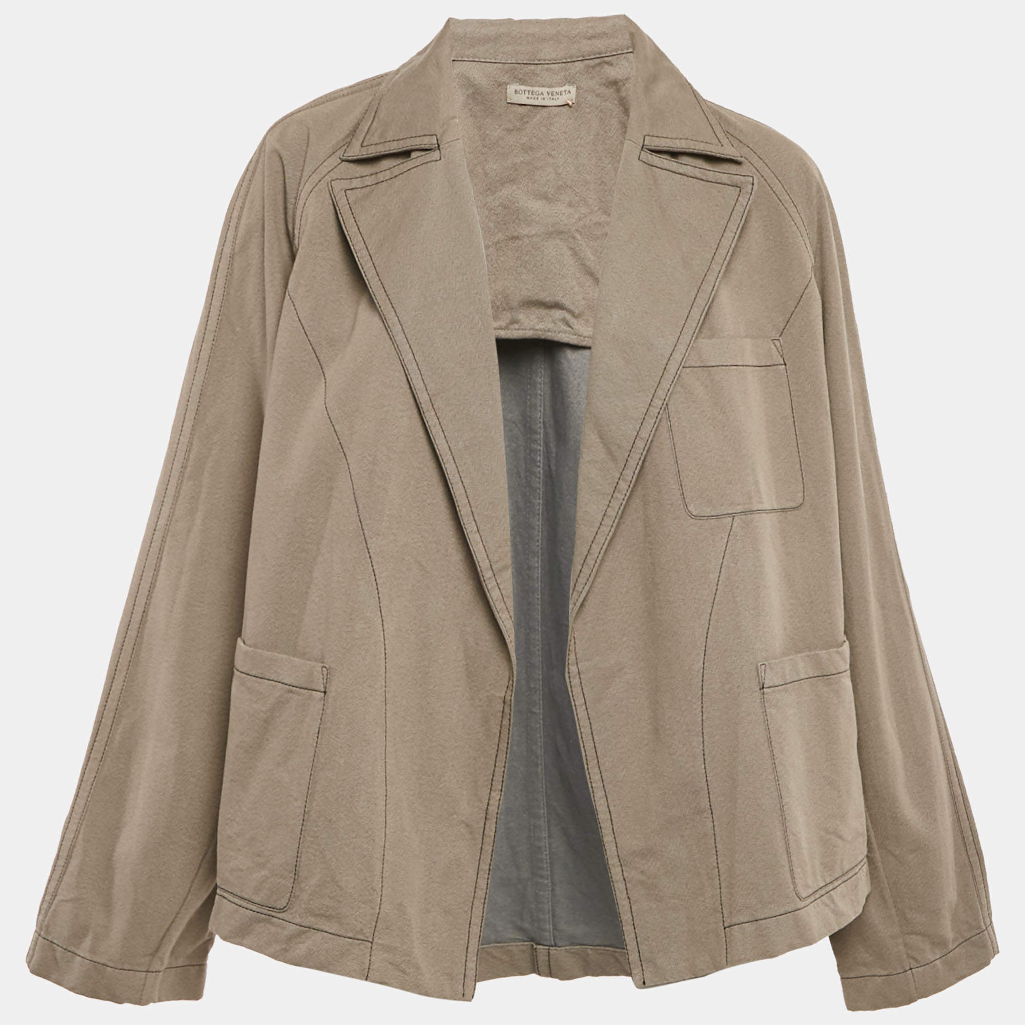 Pre Owned Bottega Veneta Grey Denim Open Front Jacket S