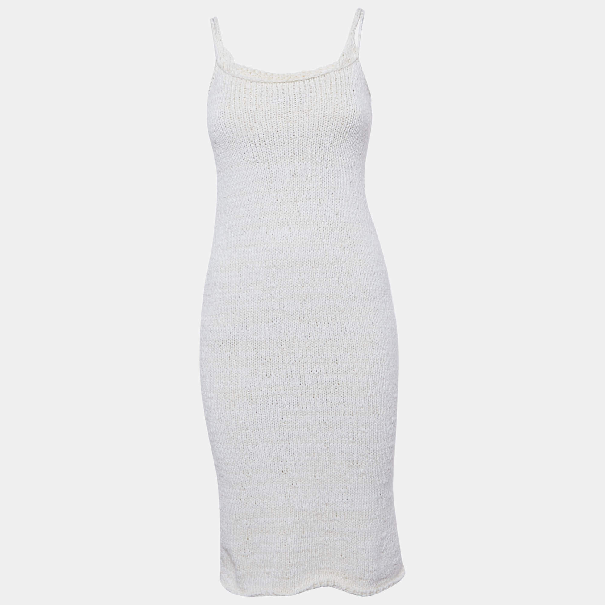 Pre Owned Bottega Veneta Cream Textured Knit Bralette & Midi Dress XS