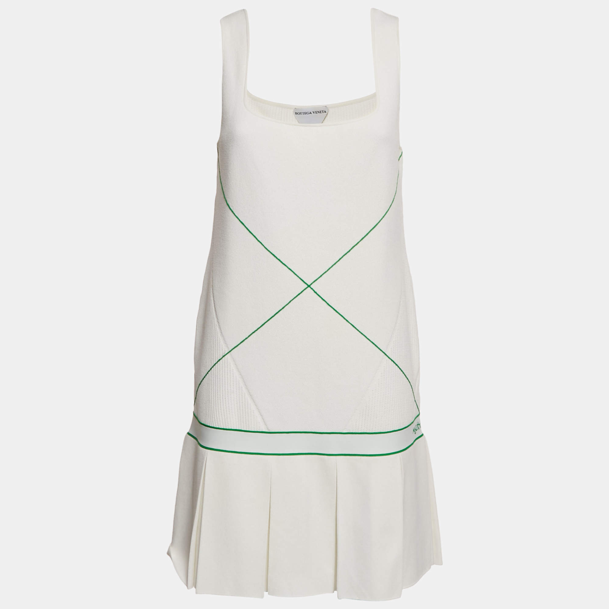 مملوكة مسبقًا Bottega Veneta White Contrast Trim Stretch Knit Mini Dress M