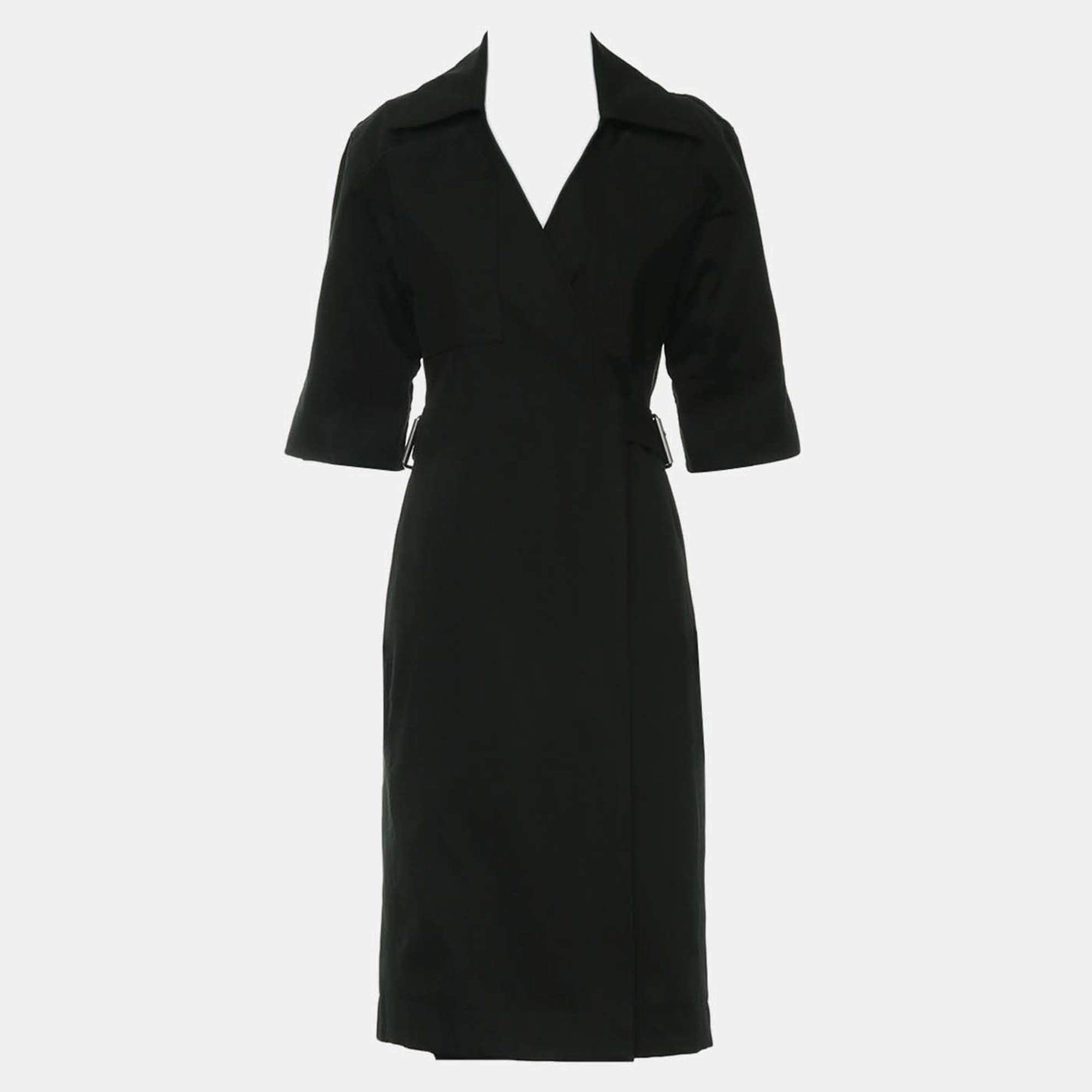 Pre Owned Bottega Veneta Belted Cotton Green Wrap Dress IT 36