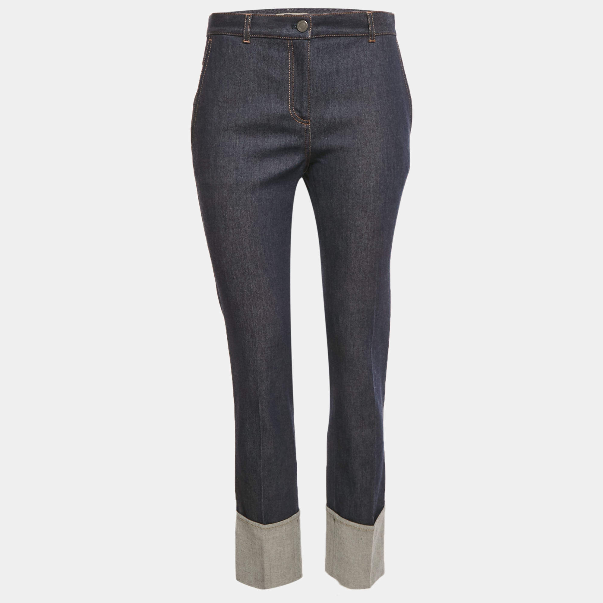 Pre Owned Bottega Veneta Blue Leather Denim Jeans S/Waist 29"