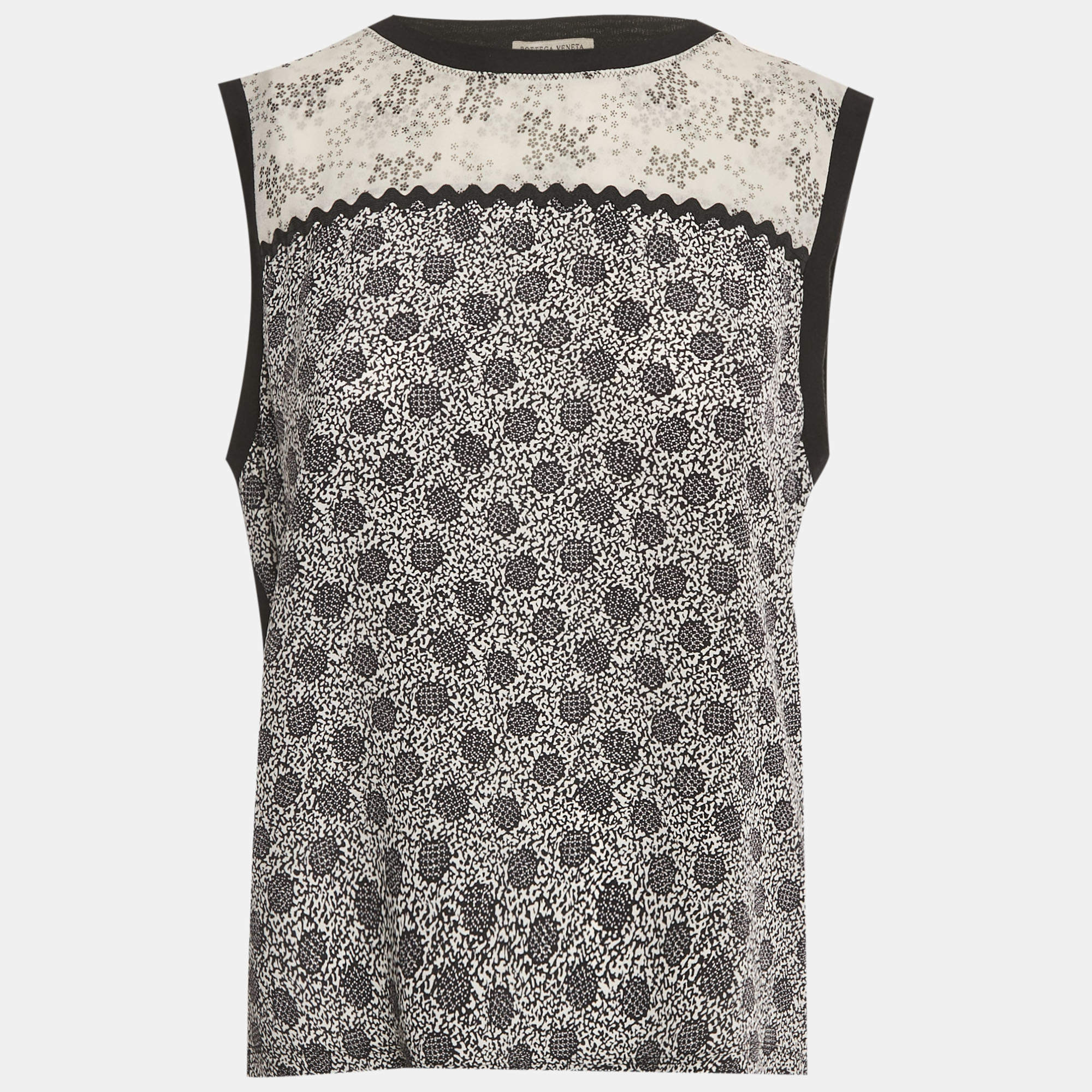 Pre Owned Bottega Veneta Black Printed Silk and Jersey Sleeveless Top M
