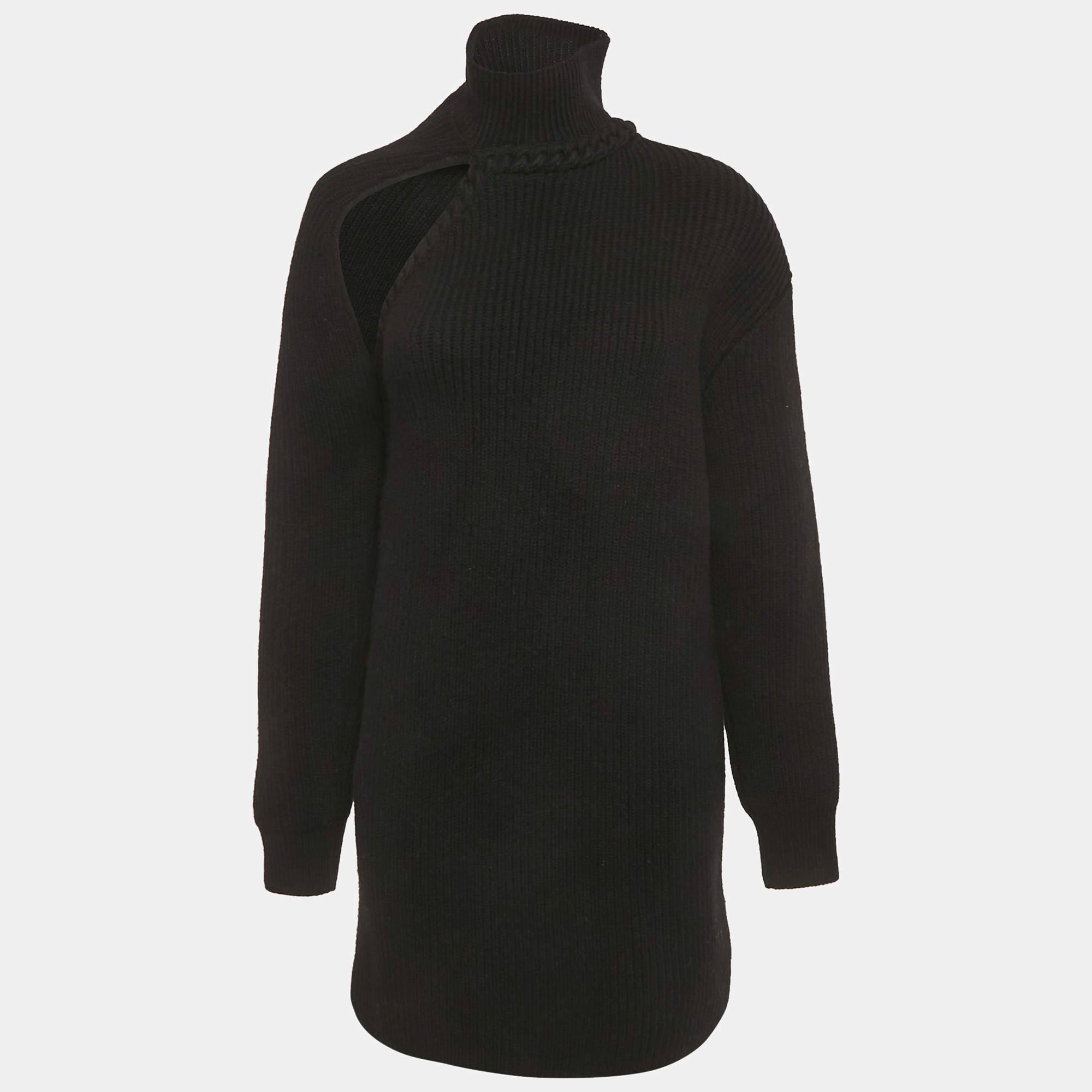مملوكة مسبقًا Bottega Veneta Black Rib Knit Cut-Out Mini Dress S