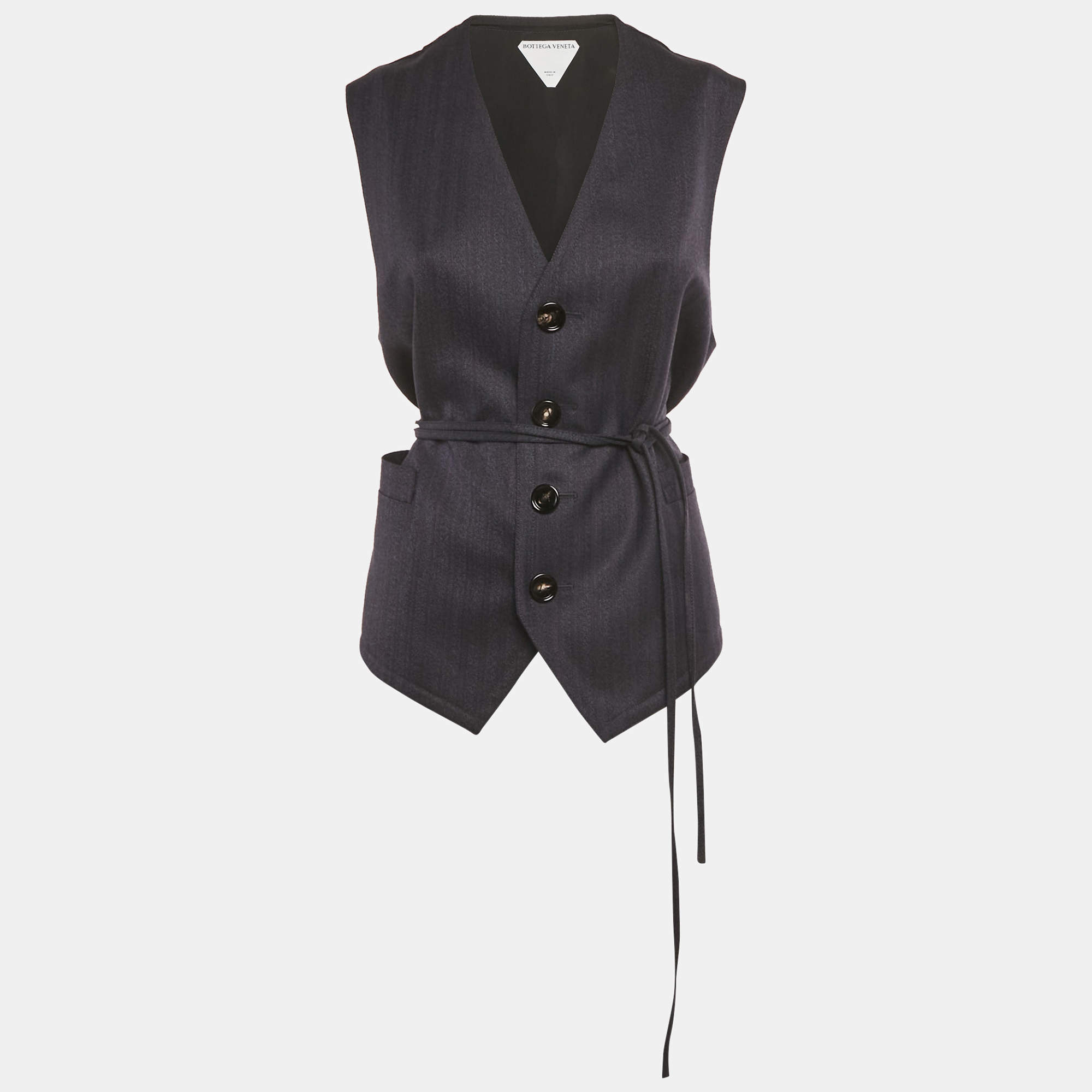 مملوكة مسبقًا Bottega Veneta Blue Striped Wool Vest S