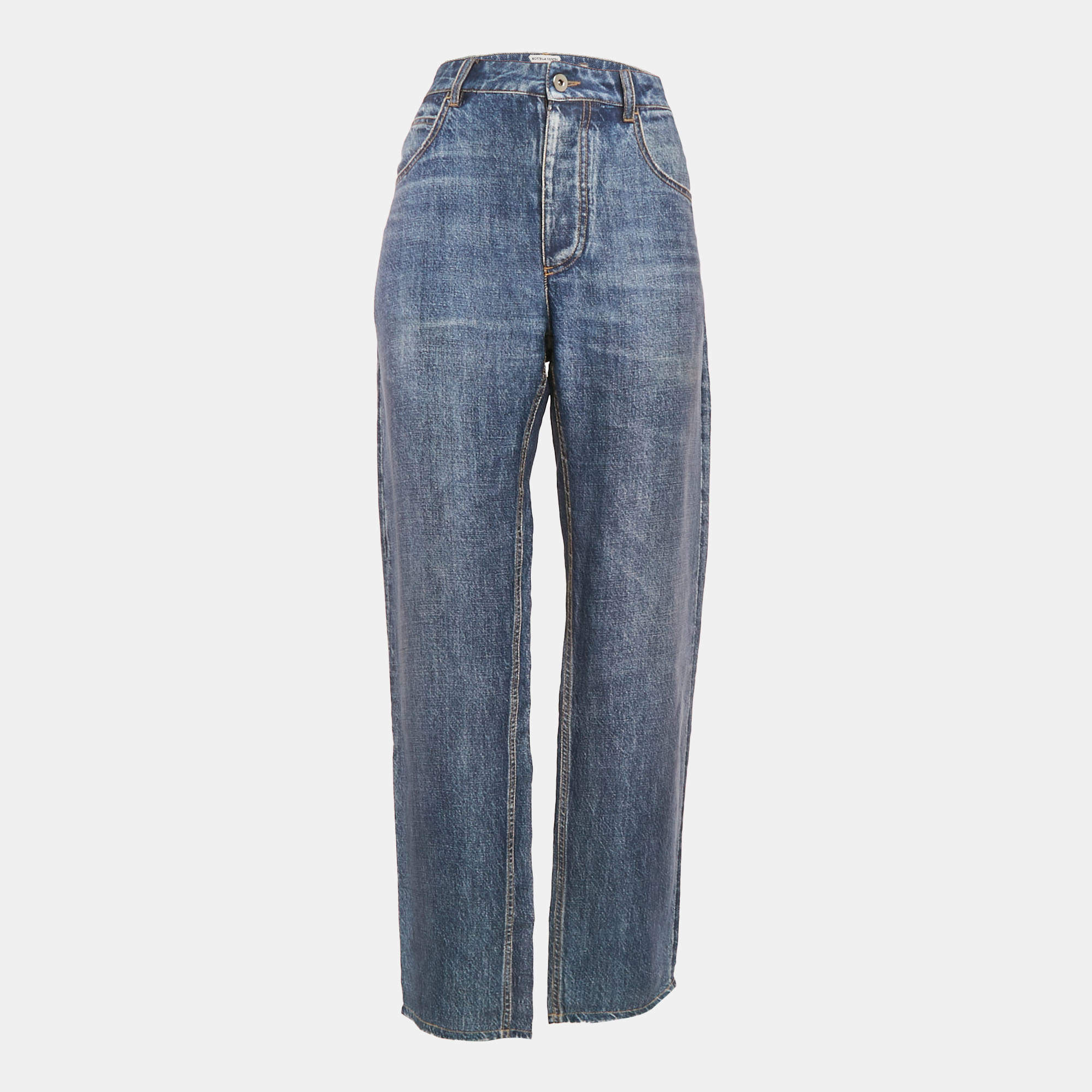 مملوكة مسبقًا Bottega Veneta Blue Denim Print Crepe Pants XS