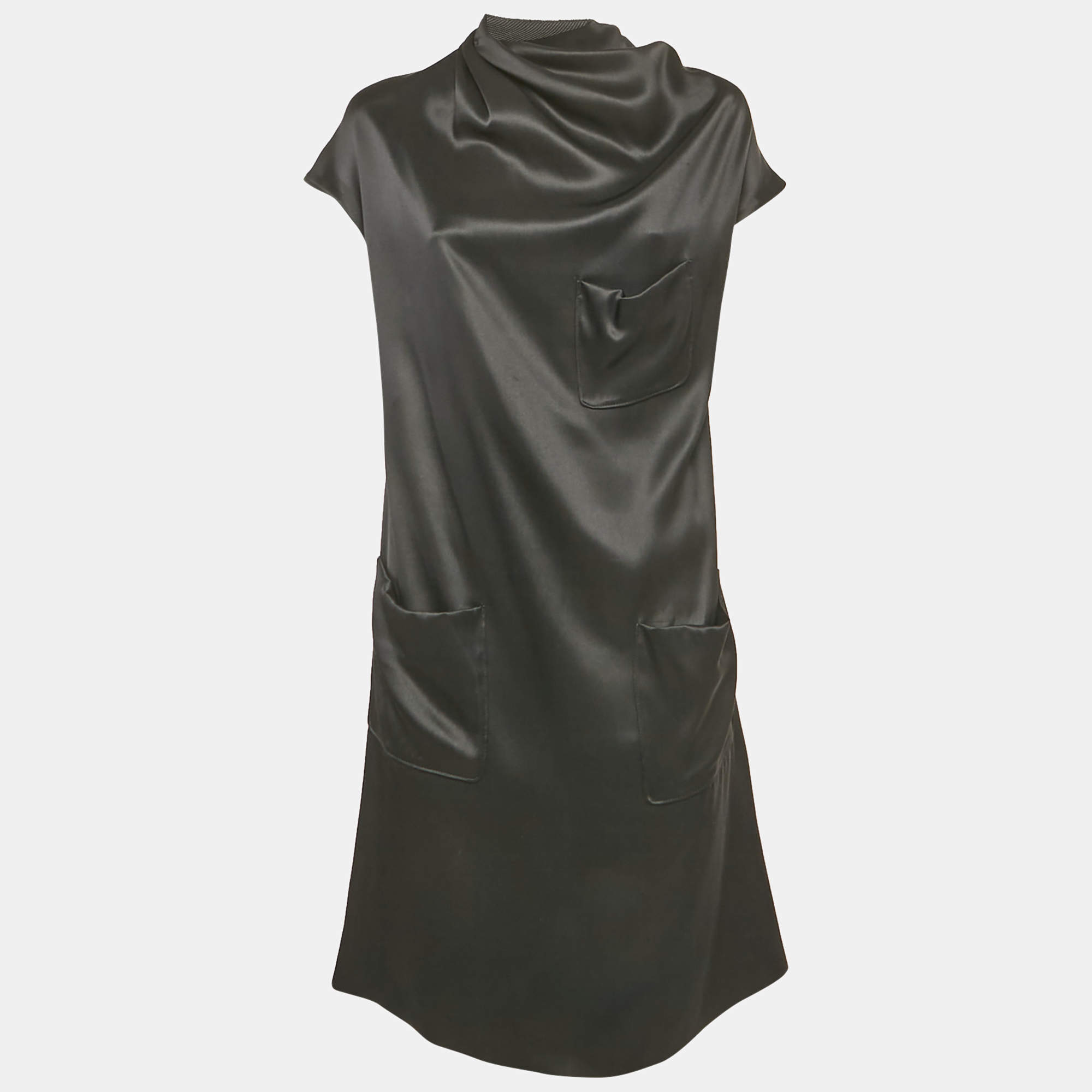 Pre Owned فسطان بوتيغا فينيتا قصير جيوب أمامية حرير أسود مقاس صغير