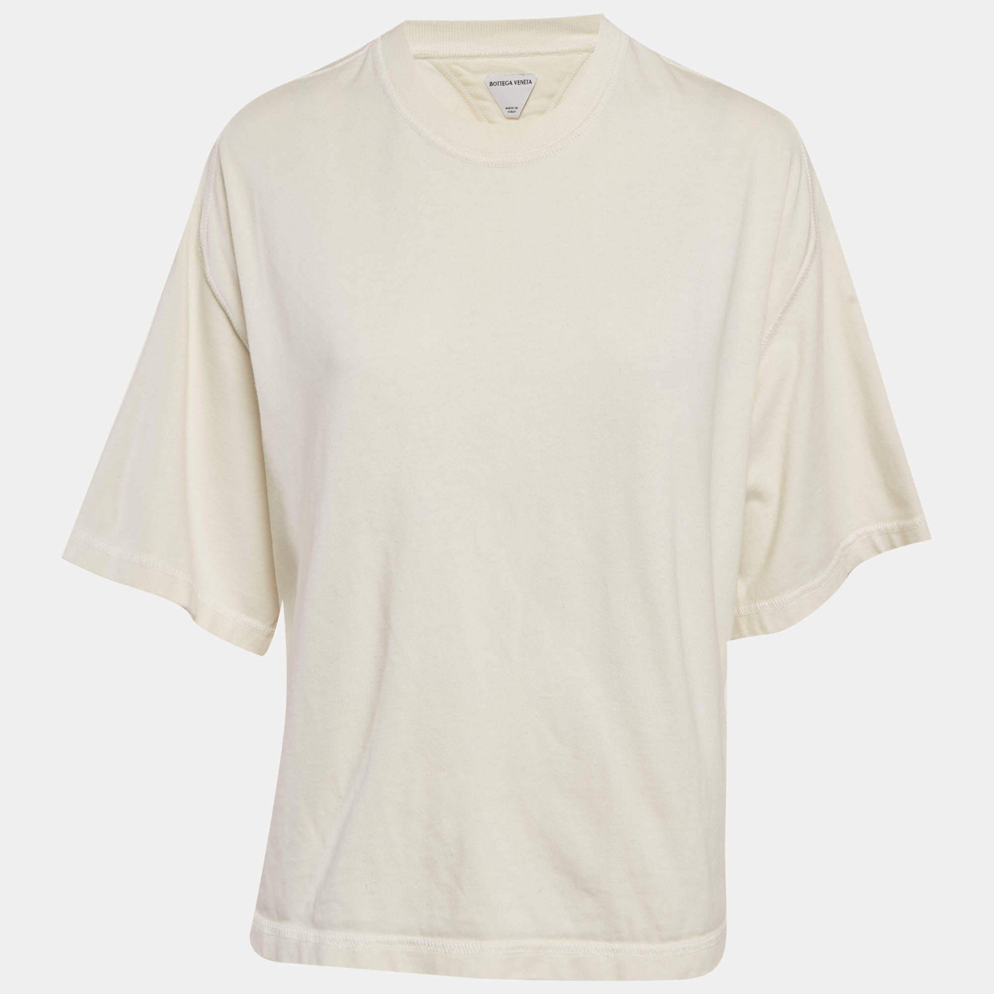 مملوكة مسبقًا Bottega Veneta Off-White Cotton Knit Oversized Crop T-Shirt S