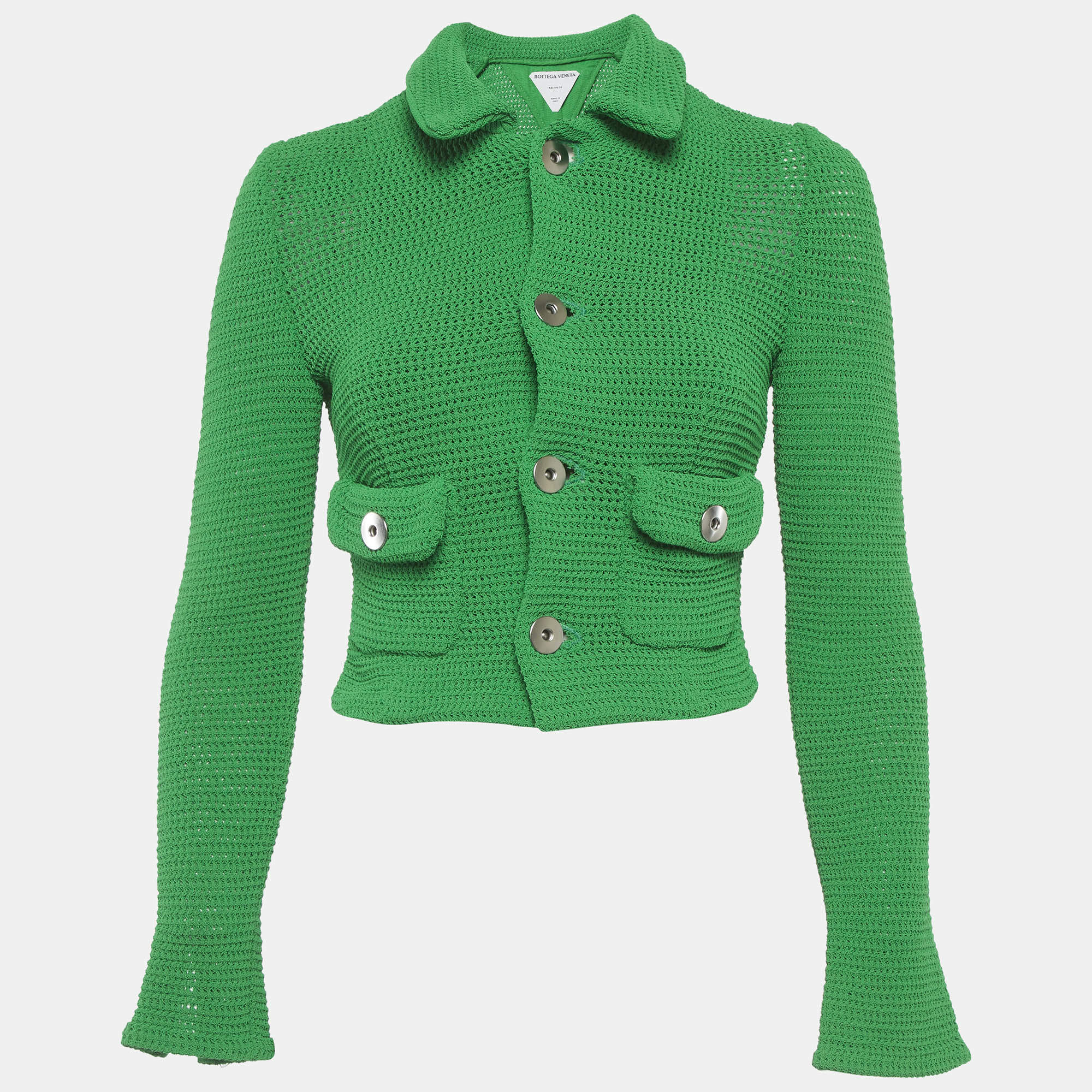 مملوكة مسبقًا Bottega Veneta Green Crochet Knit Cardigan XS