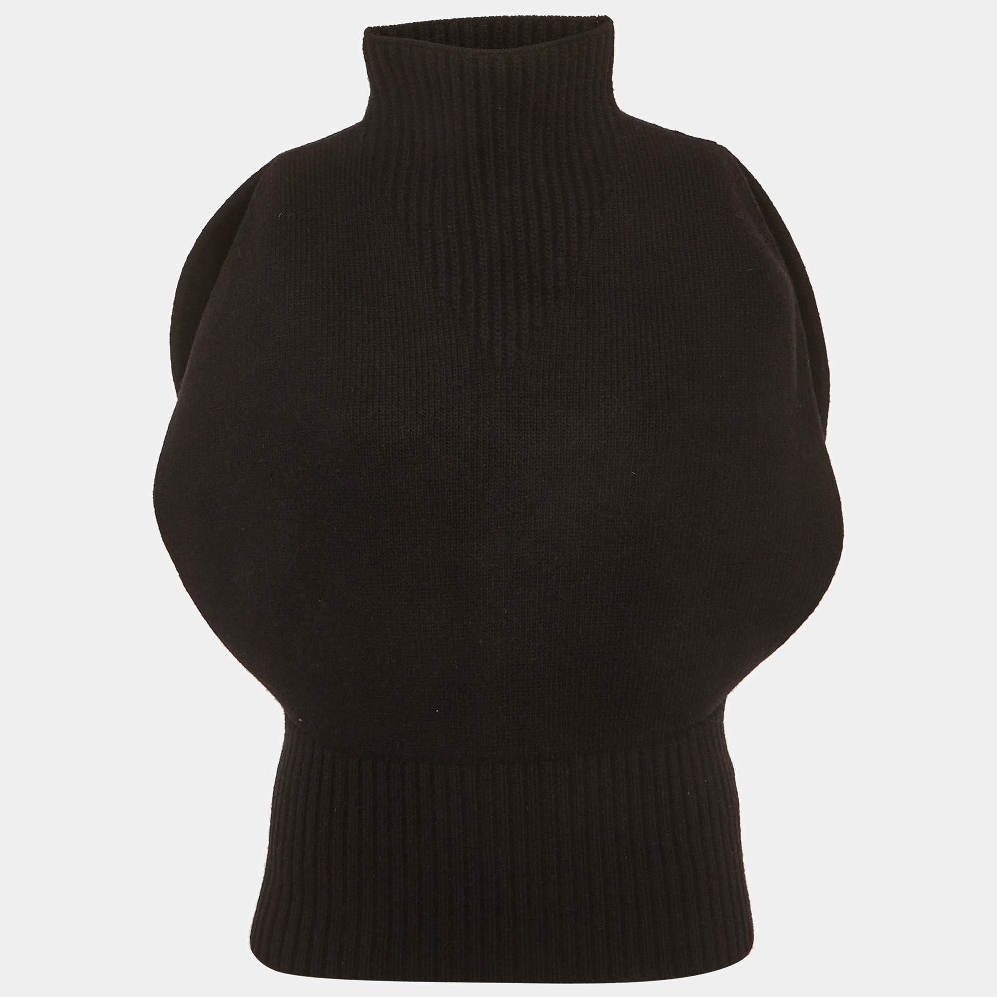Pre Owned Bottega Veneta Black Rib Knit Turtle Neck Sweater Vest S