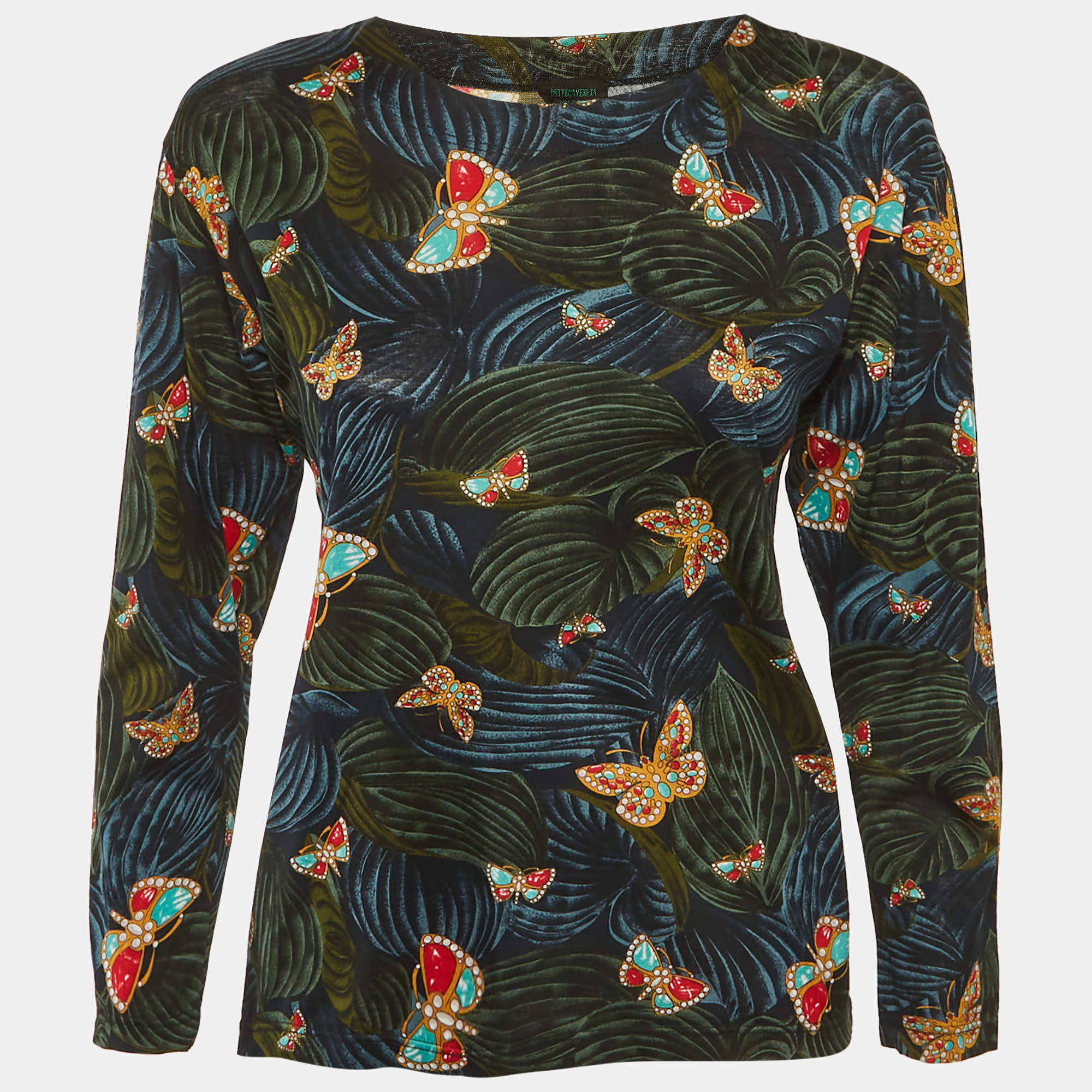 Pre Owned Bottega Veneta Vintage Green Printed Jersey T-Shirt S