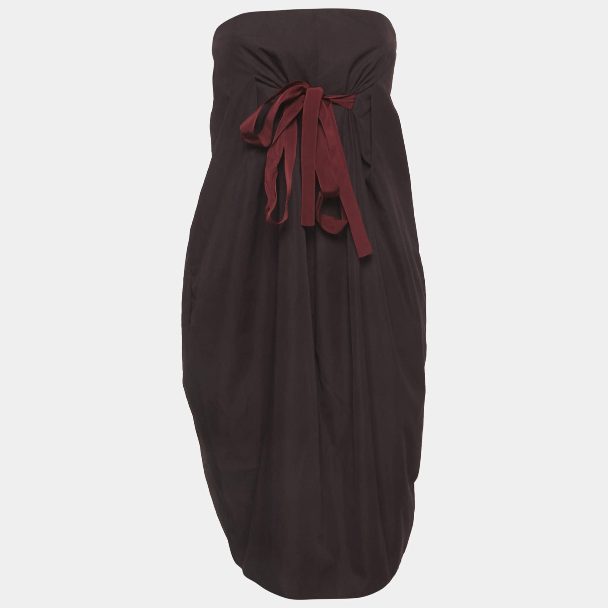 مملوكة مسبقًا Bottega Veneta Brown Cotton Strapless Mini Dress M