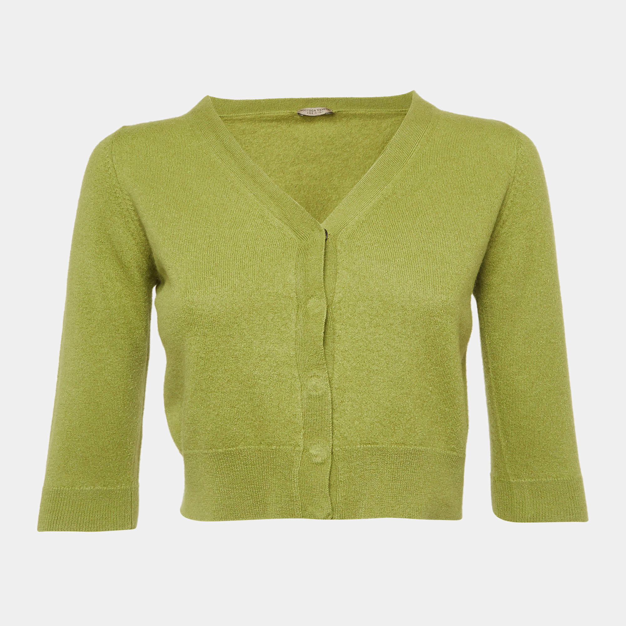 مملوكة مسبقًا Bottega Veneta Light Green Cashmere Cropped Cardigan S