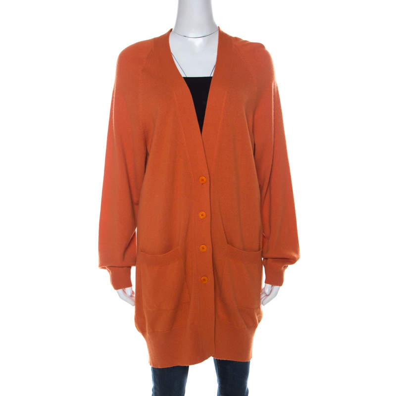 Bottega Veneta Brick Orange Cashmere Mid Length Cardigan M 