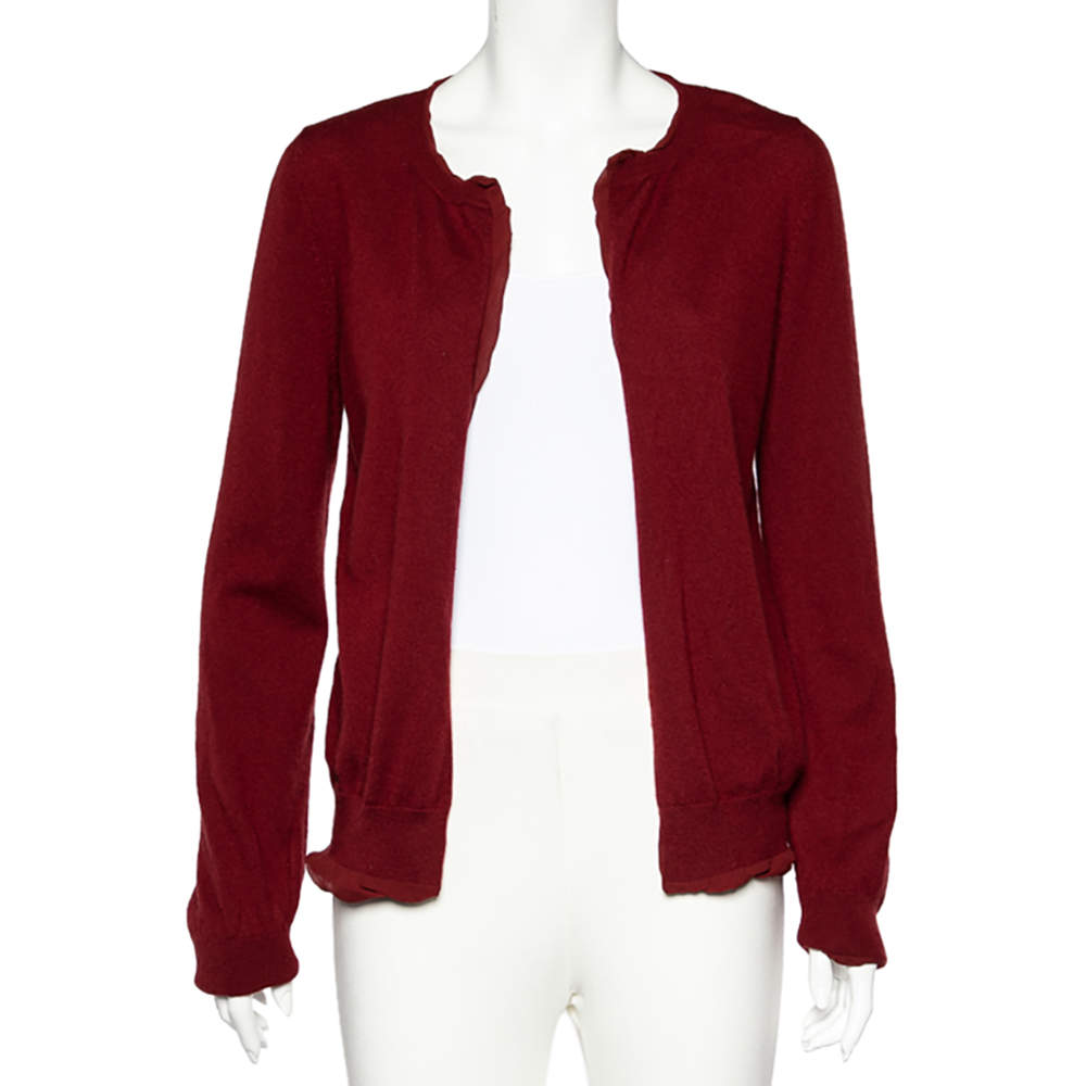 Bottega Veneta Red Cashmere & Silk Open Front Cardigan M
