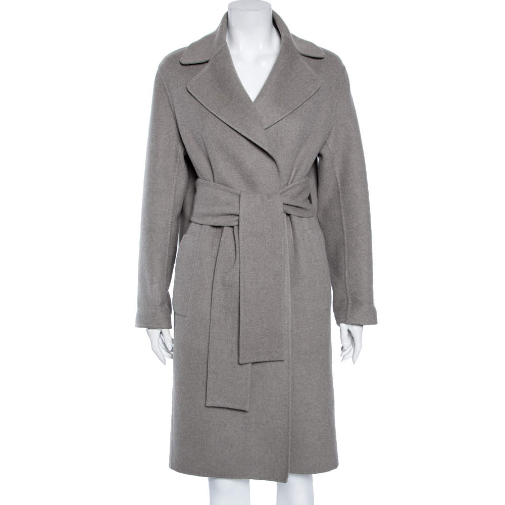Bottega Veneta Grey Cashmere Open Front Belted Coat S