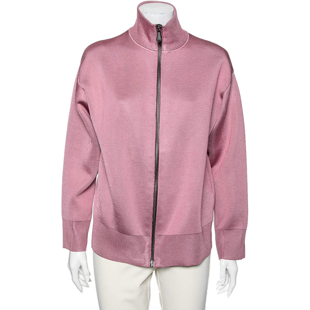 Pre Owned Bottega Veneta Pink Wool Knit Oversized Track Jacket S