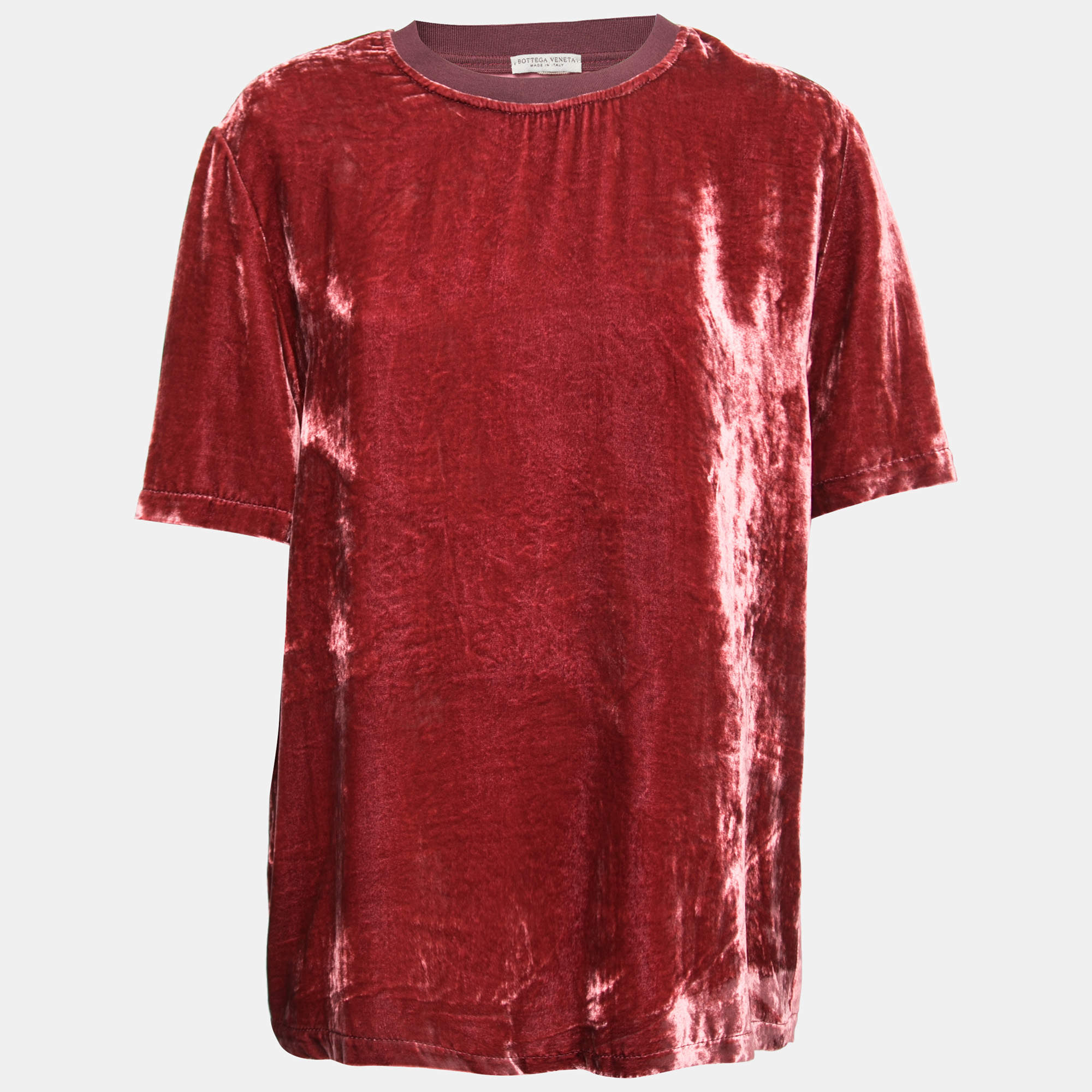 Bottega Veneta Burgundy Velvet Crewneck Short Sleeve T-Shirt M
