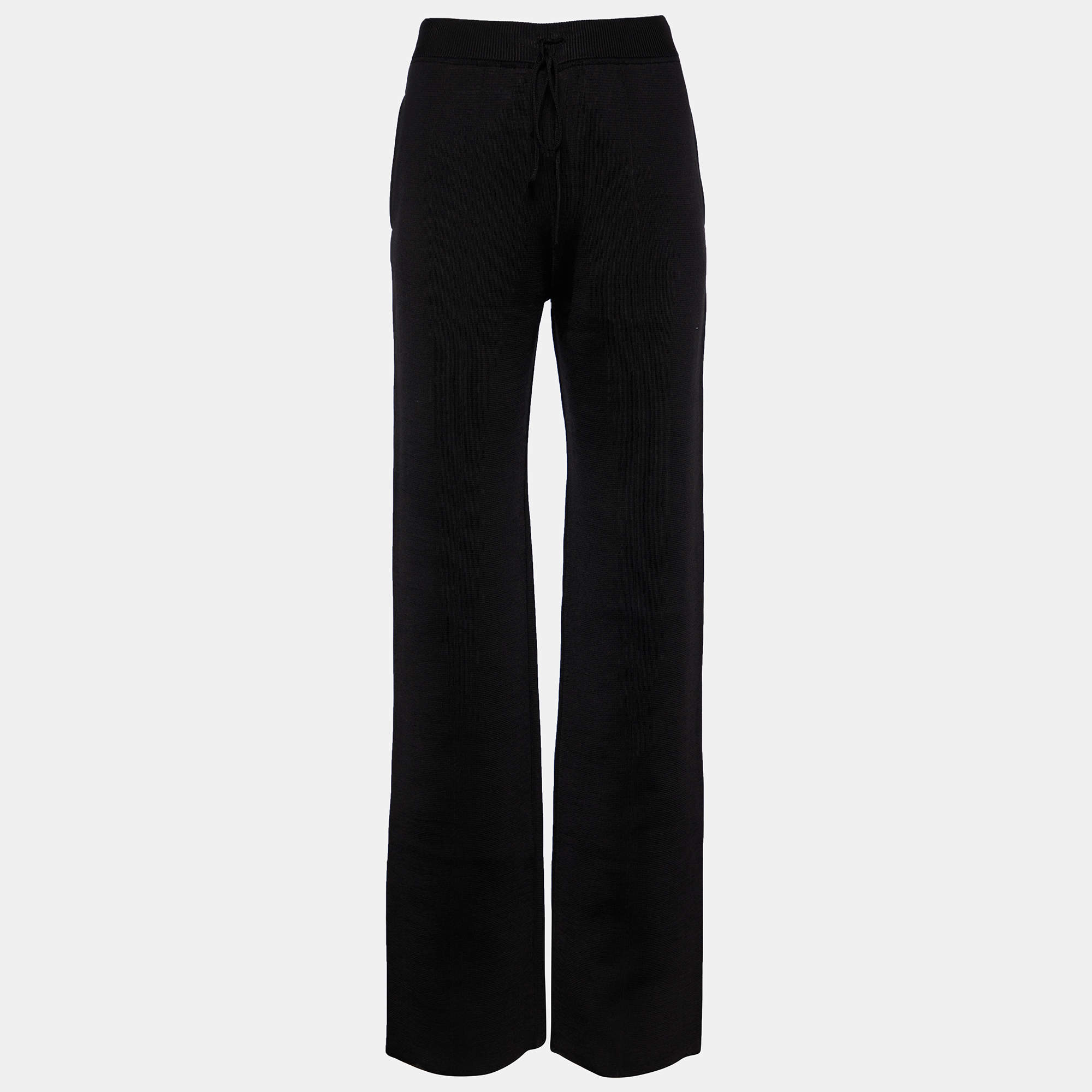 Pre Owned Bottega Veneta Black Rib Knit Flared Pants XS/ Waist: 24"