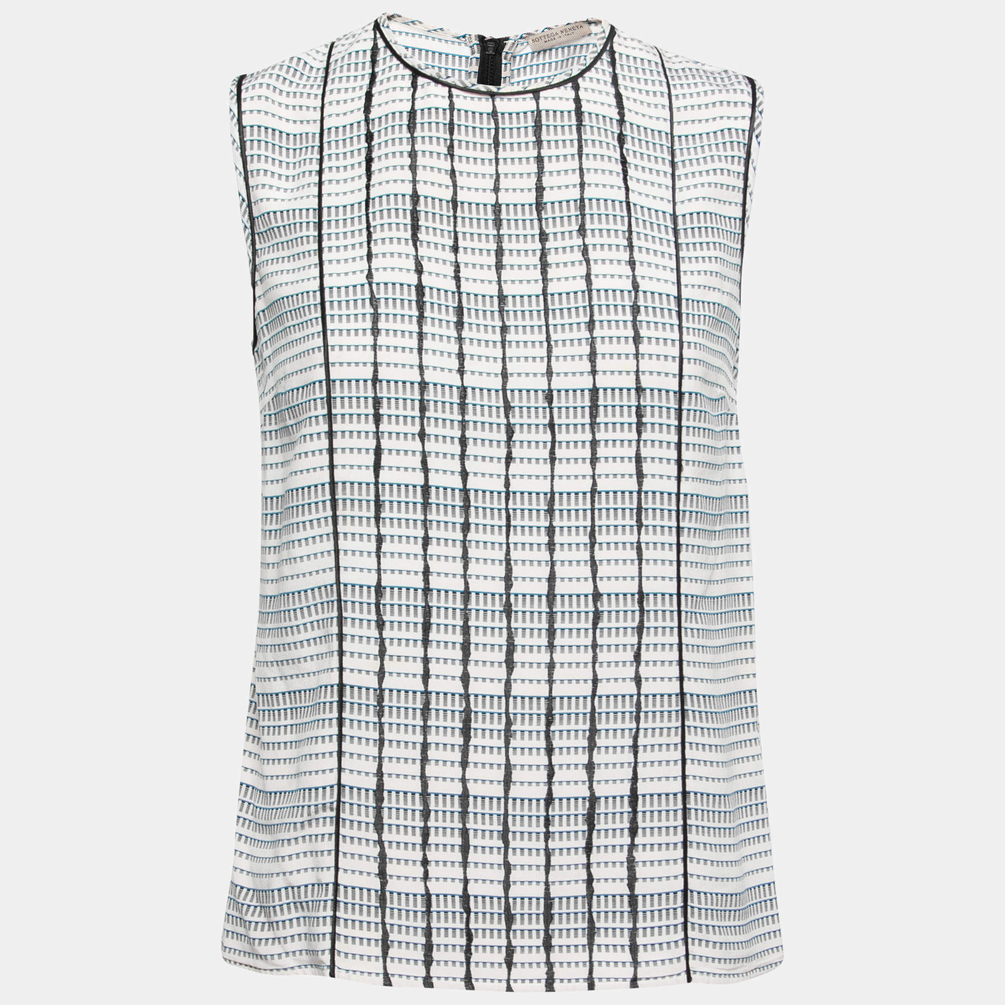 Bottega Veneta Black & White Geometric Printed Silk Sleeveless Top S