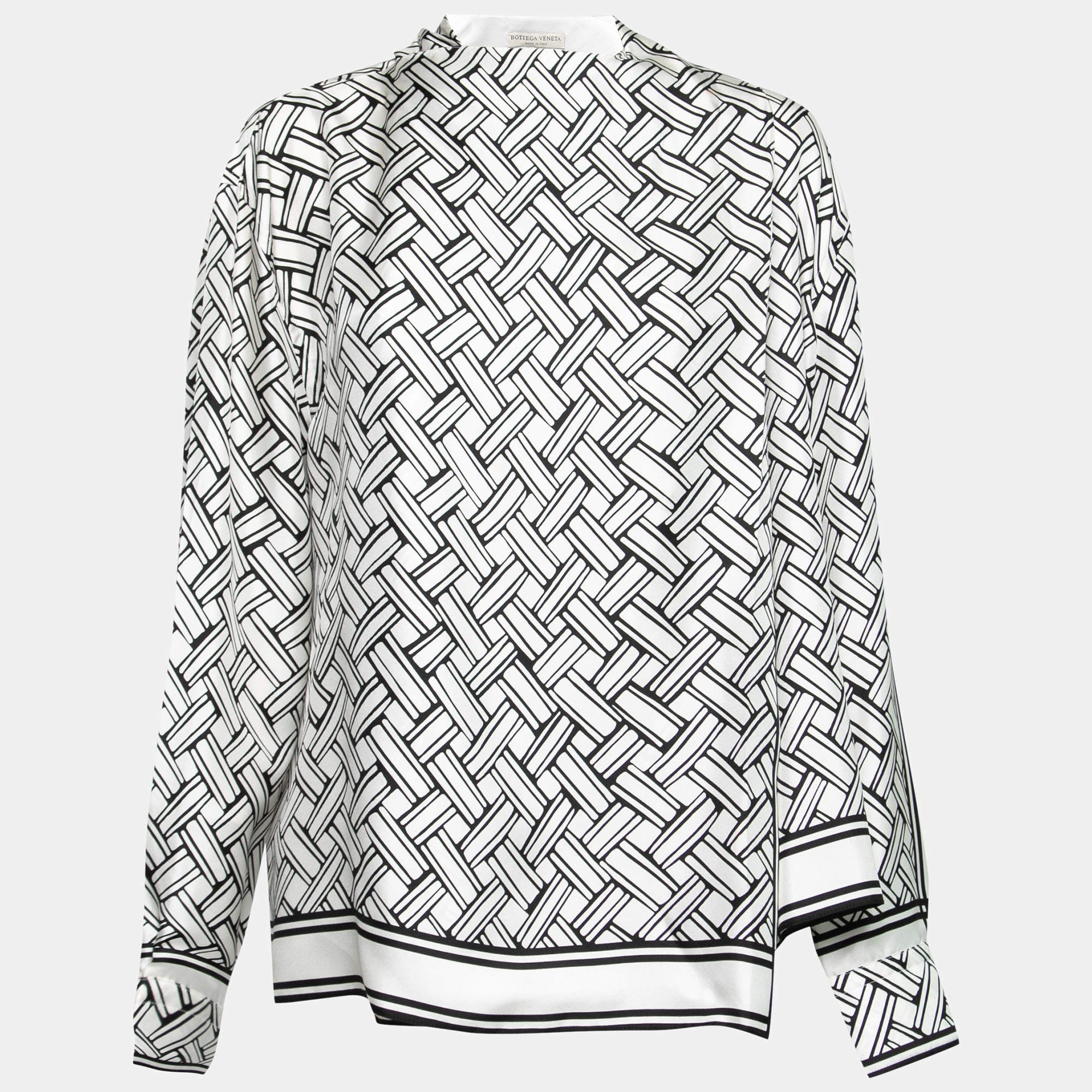 Pre Owned Bottega Veneta Monochrome Printed Silk Wrap Over Top M