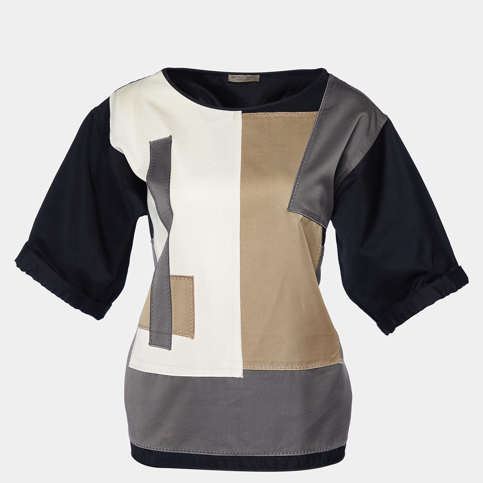 Bottega Veneta Multicolor Patchwork Cotton Silk Top M