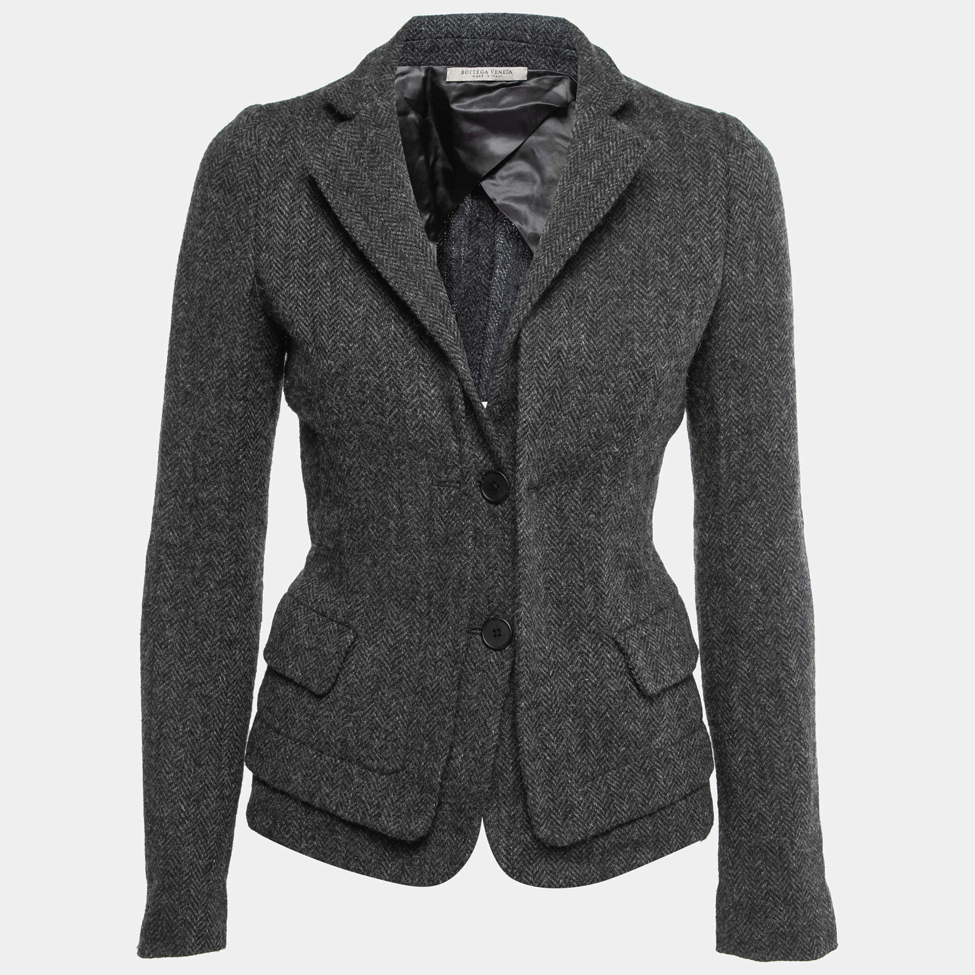 Bottega Veneta Grey Herringbone Pattern Wool Blazer S