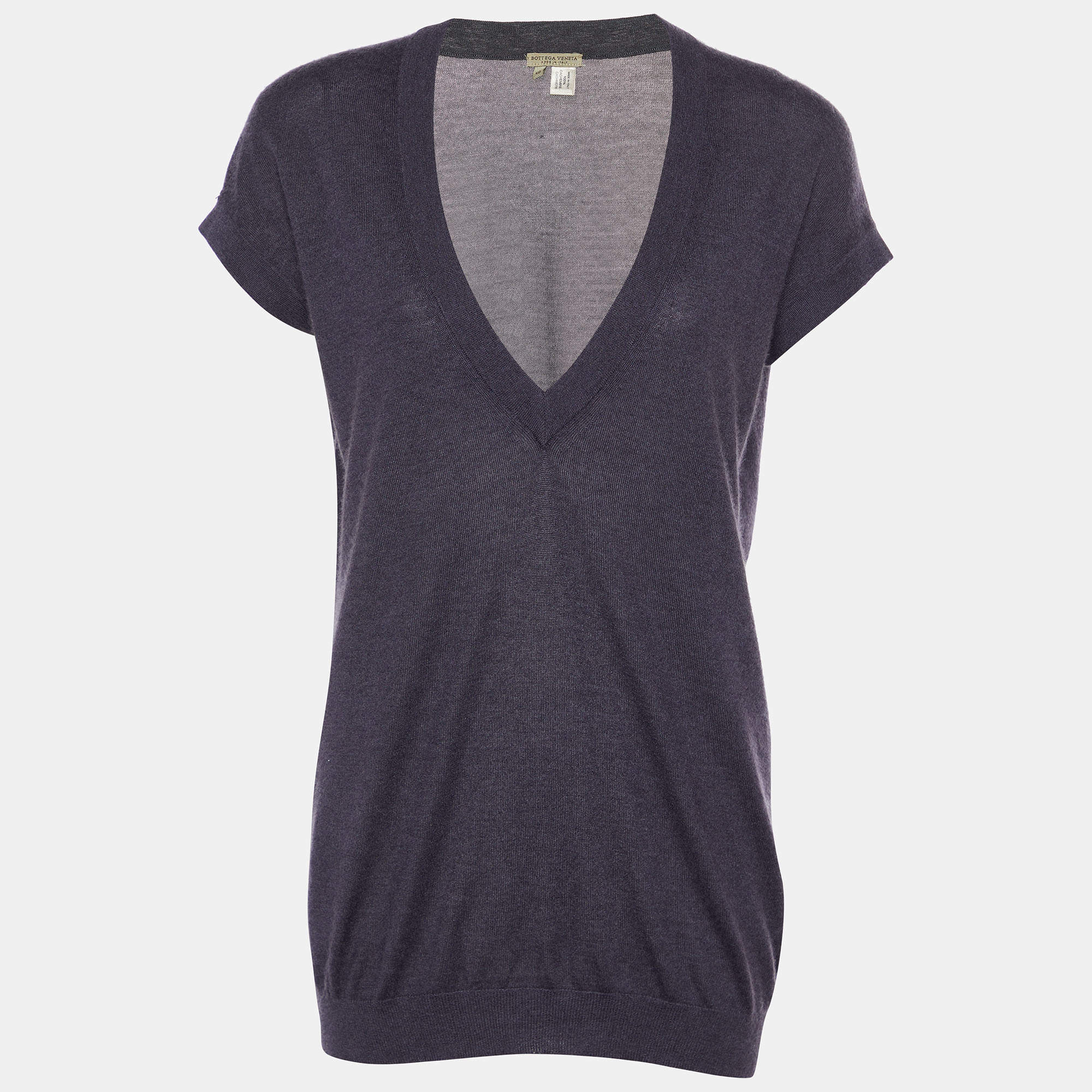 Bottega Veneta Dark Grey Cashmere V-Neck Jumper S