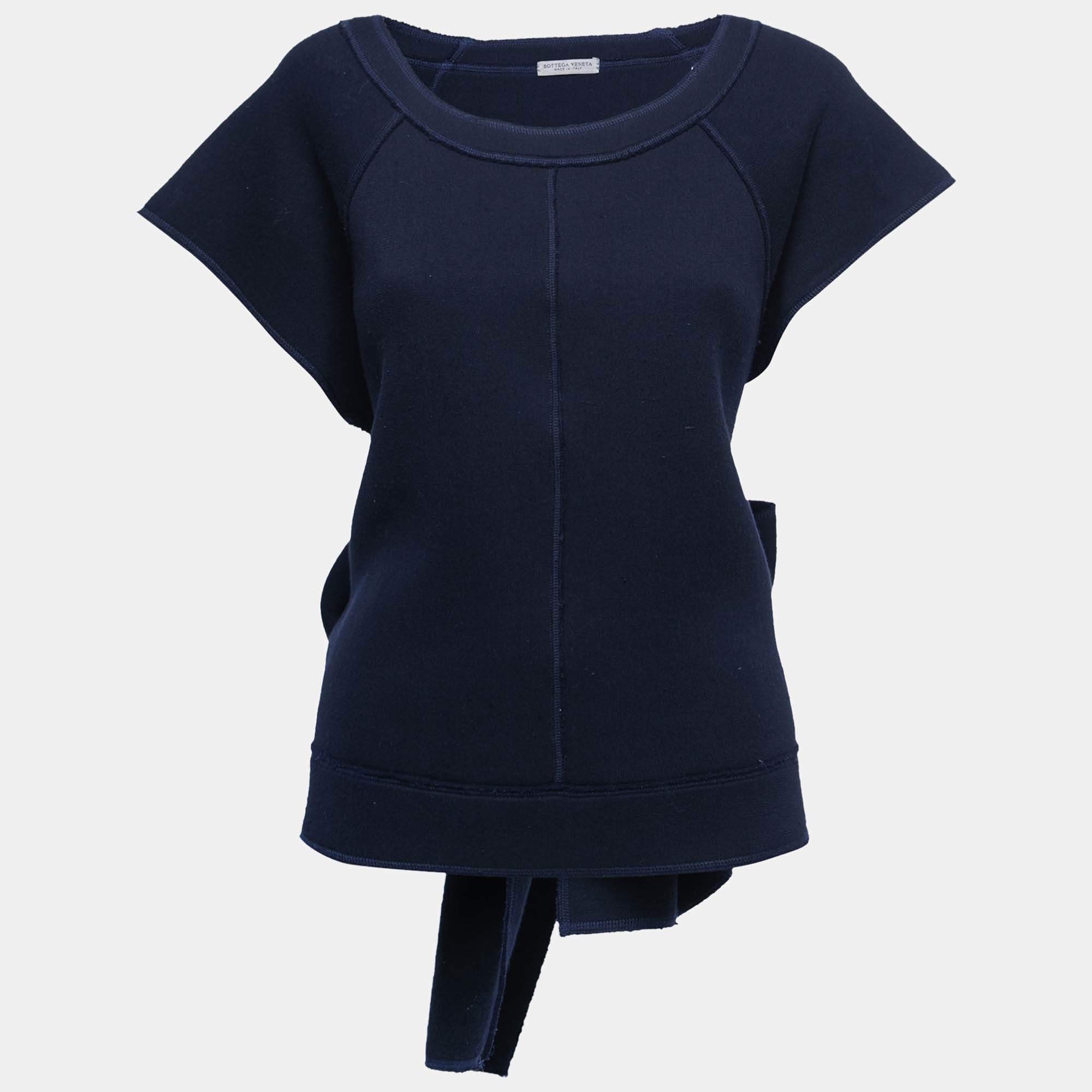 Bottega Veneta Navy Blue Jersey Sleeveless Wrap Sweatshirt M