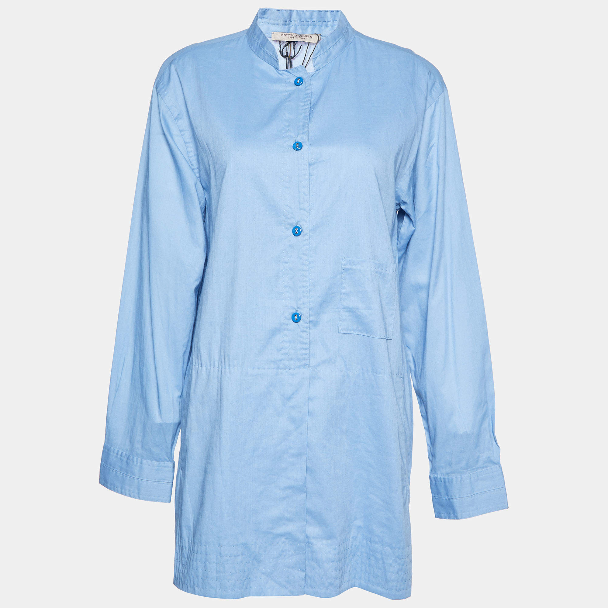 Bottega Veneta Blue Cotton Button Front Long Top S