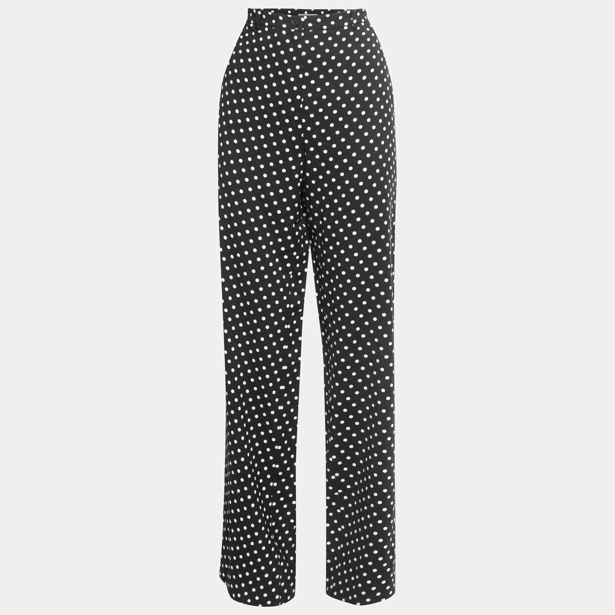 Bottega Veneta Black Polka Dotted Crepe Wide-Leg Pants M