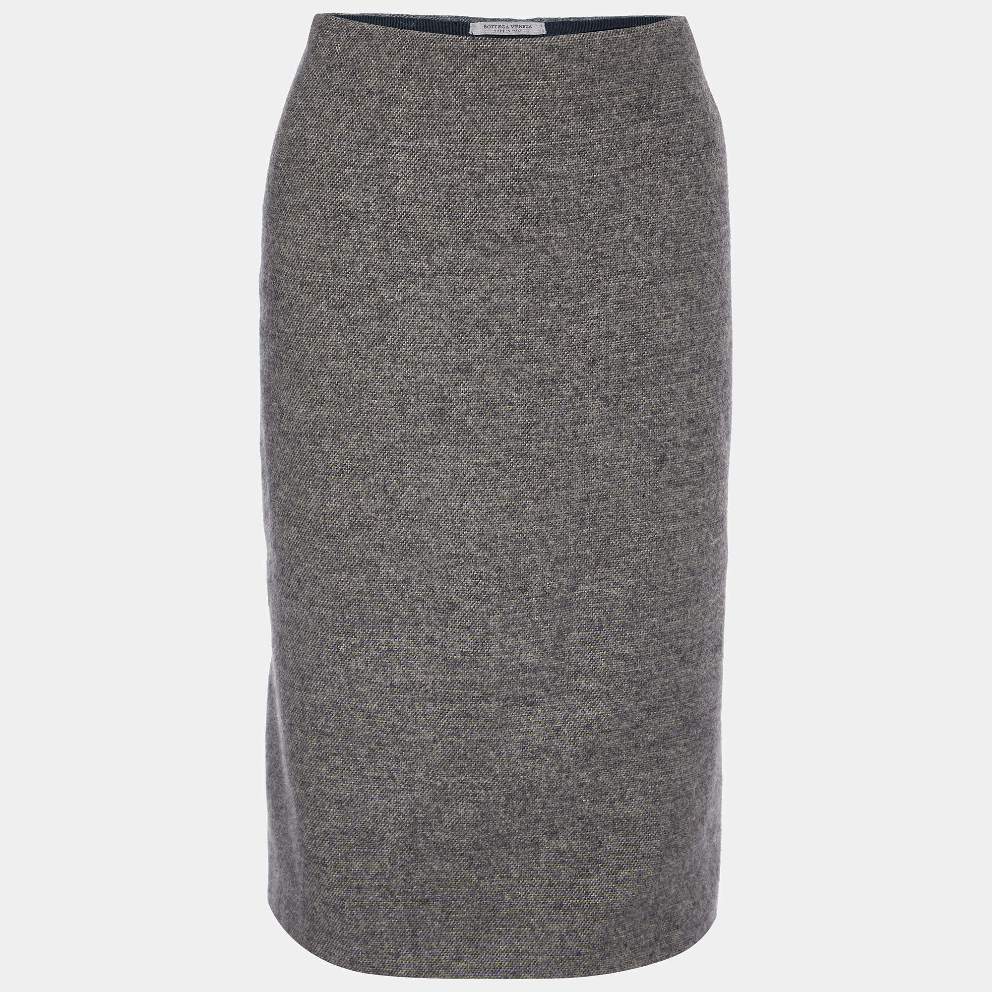 Pre Owned Bottega Veneta Grey Angora & Wool Knit Pencil Skirt L