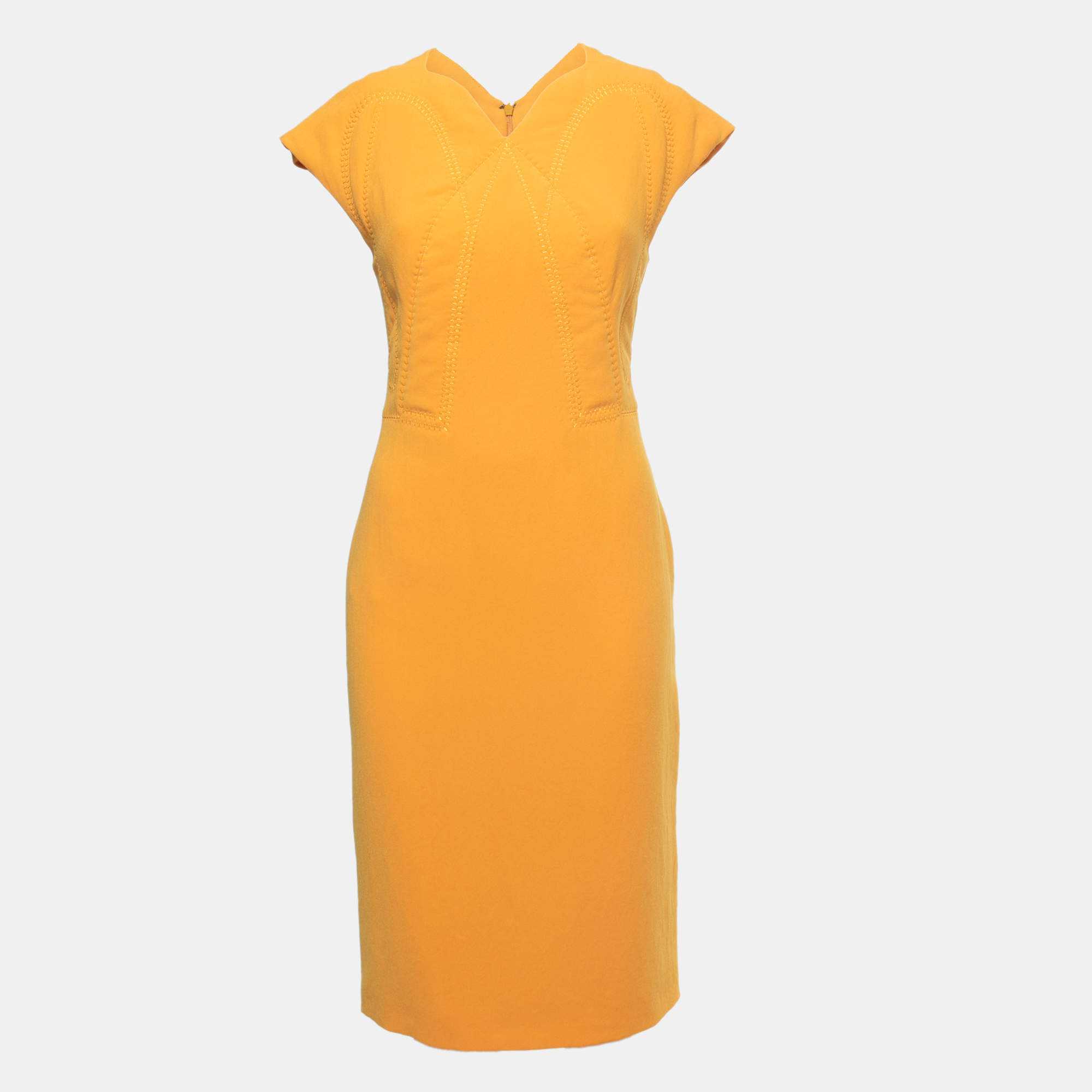 مملوكة مسبقًا Bottega Veneta Yellow Crepe Cap Sleeve Midi Dress S