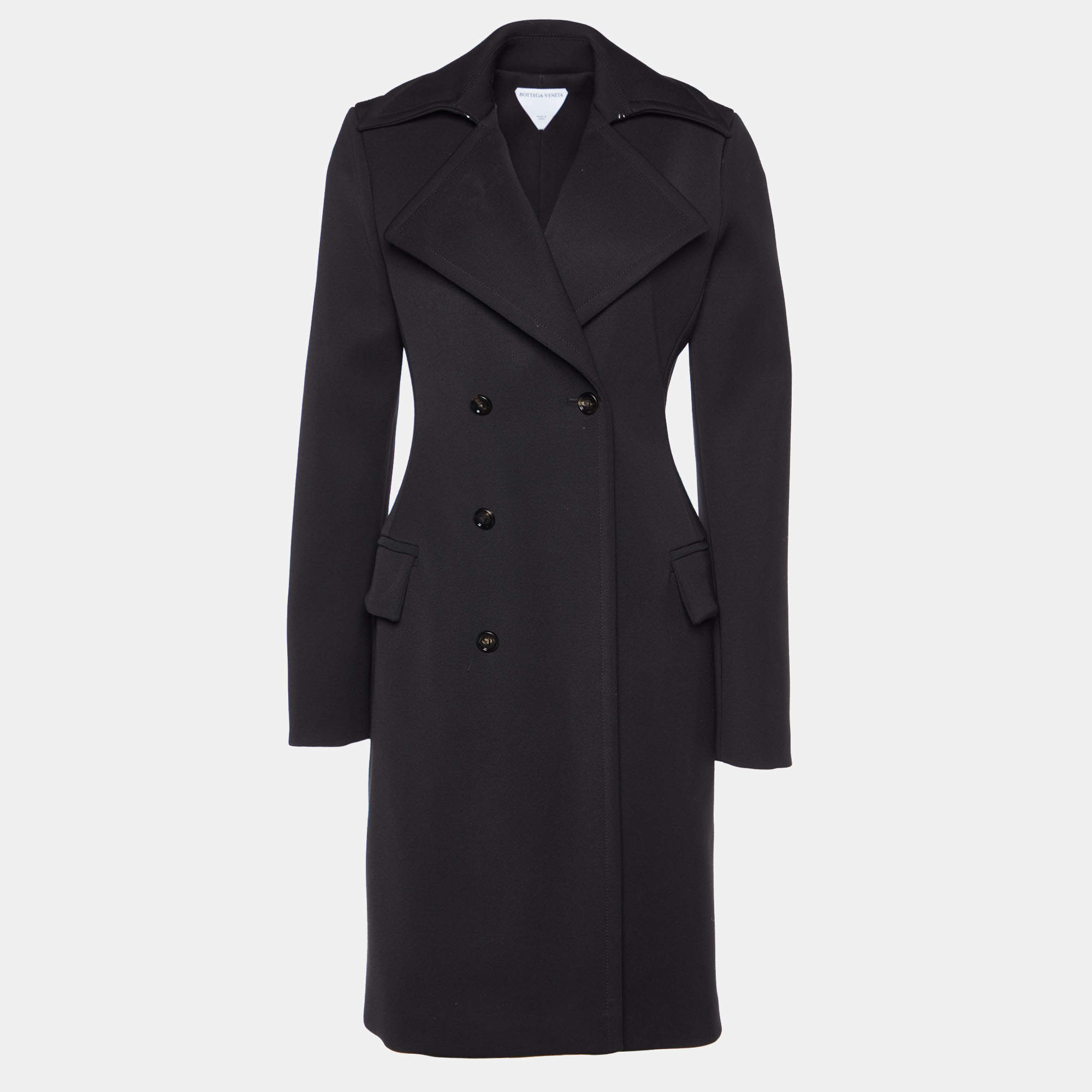 Pre Owned Bottega Veneta Black Wool Blend Double Breasted Coat S