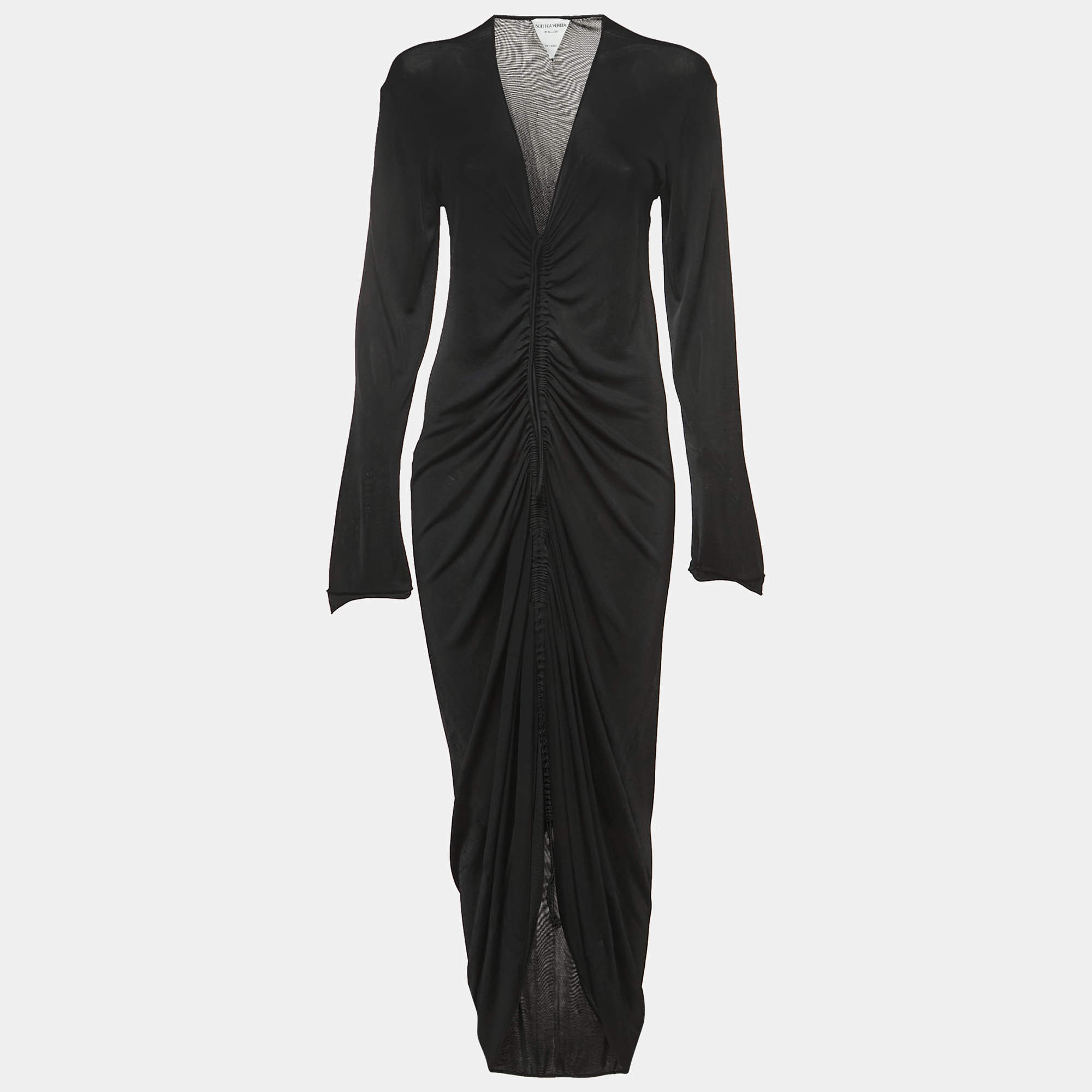 Bottega Veneta Black Mesh Drawstring Detail Dress S