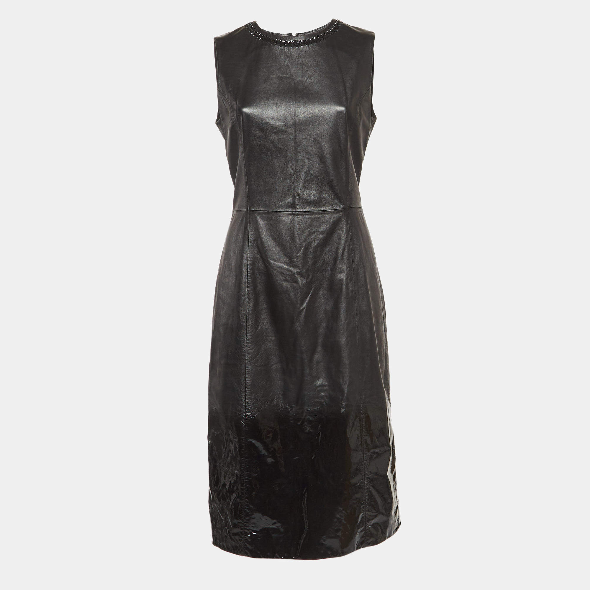 Bottega Veneta Black Leather Sleeveless Midi Dress M