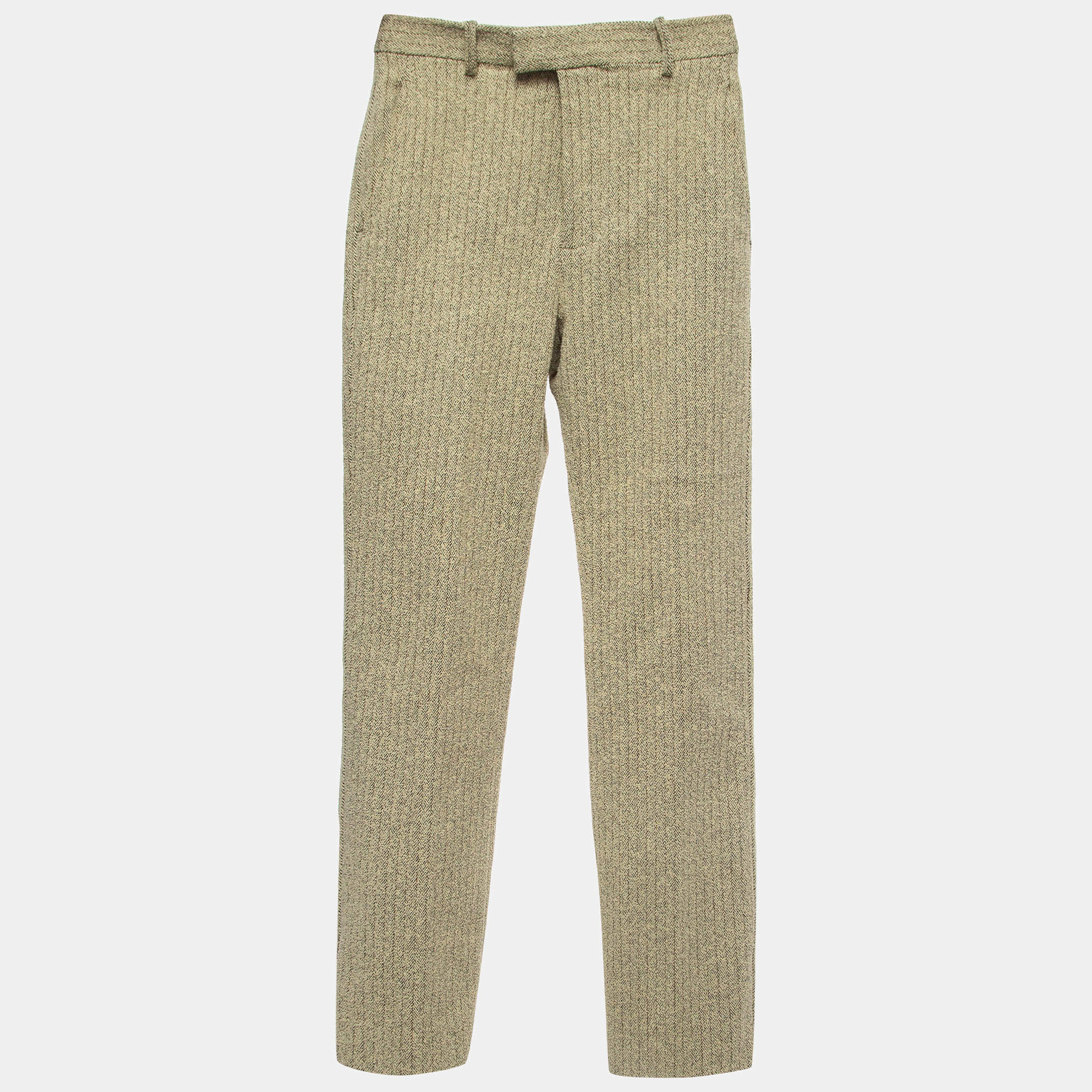 Pre Owned Bottega Veneta Cream Tweed Straight Leg Trousers S