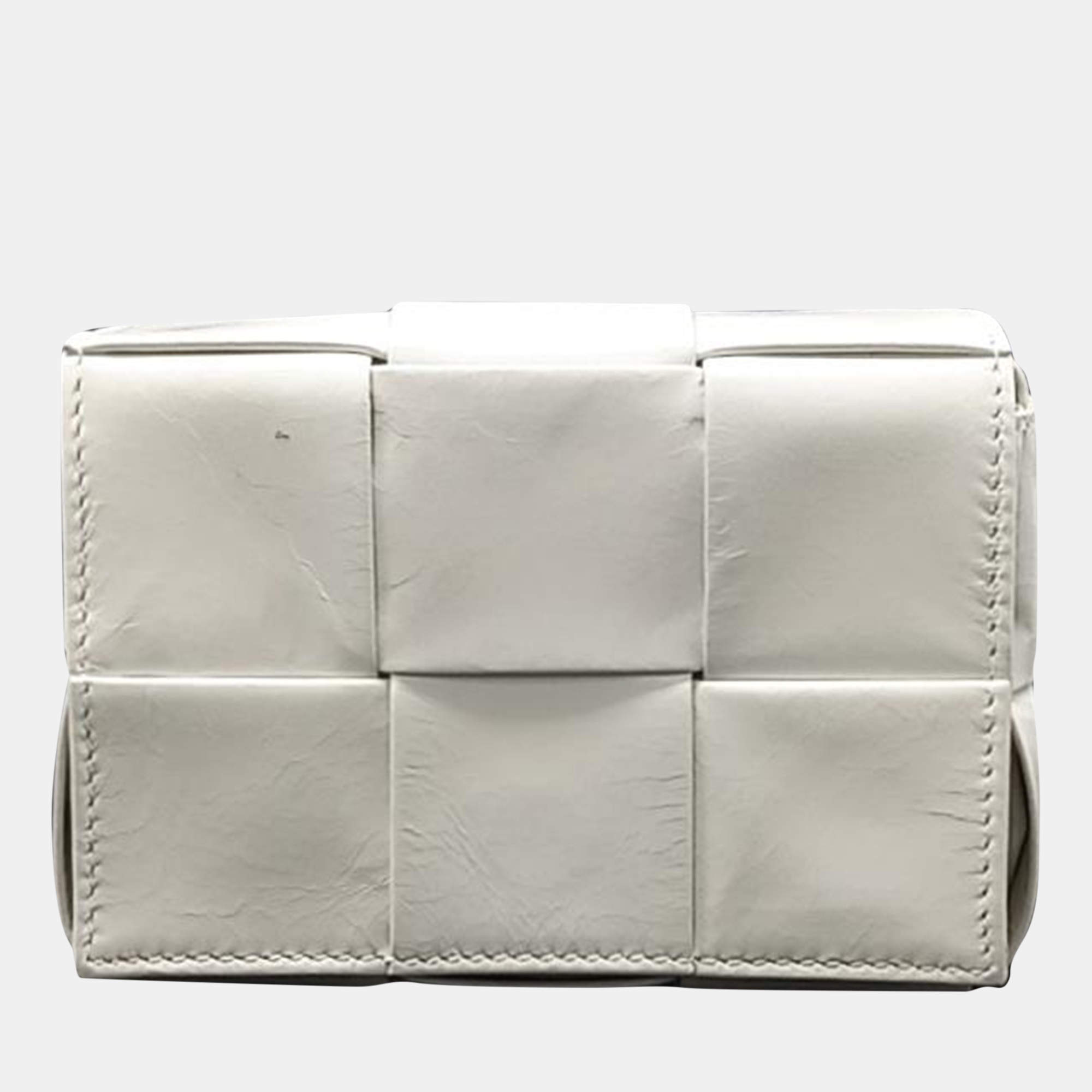 Bottega Veneta White Intrecciato Leather Candy Cassette Shoulder Bag