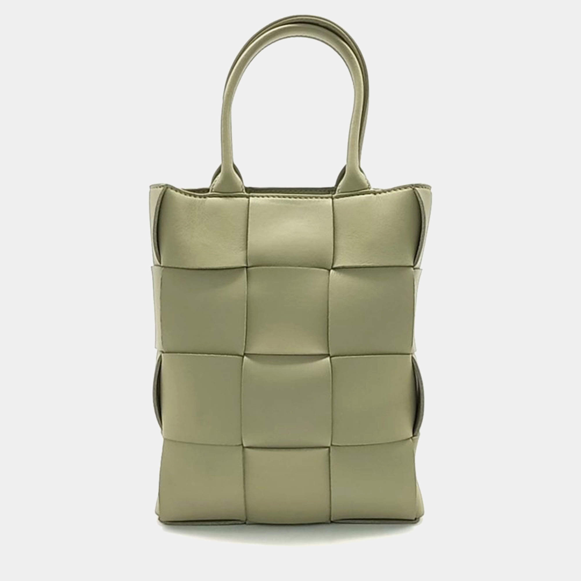 Bottega Veneta Green Leather Mini Cassette Tote Bag