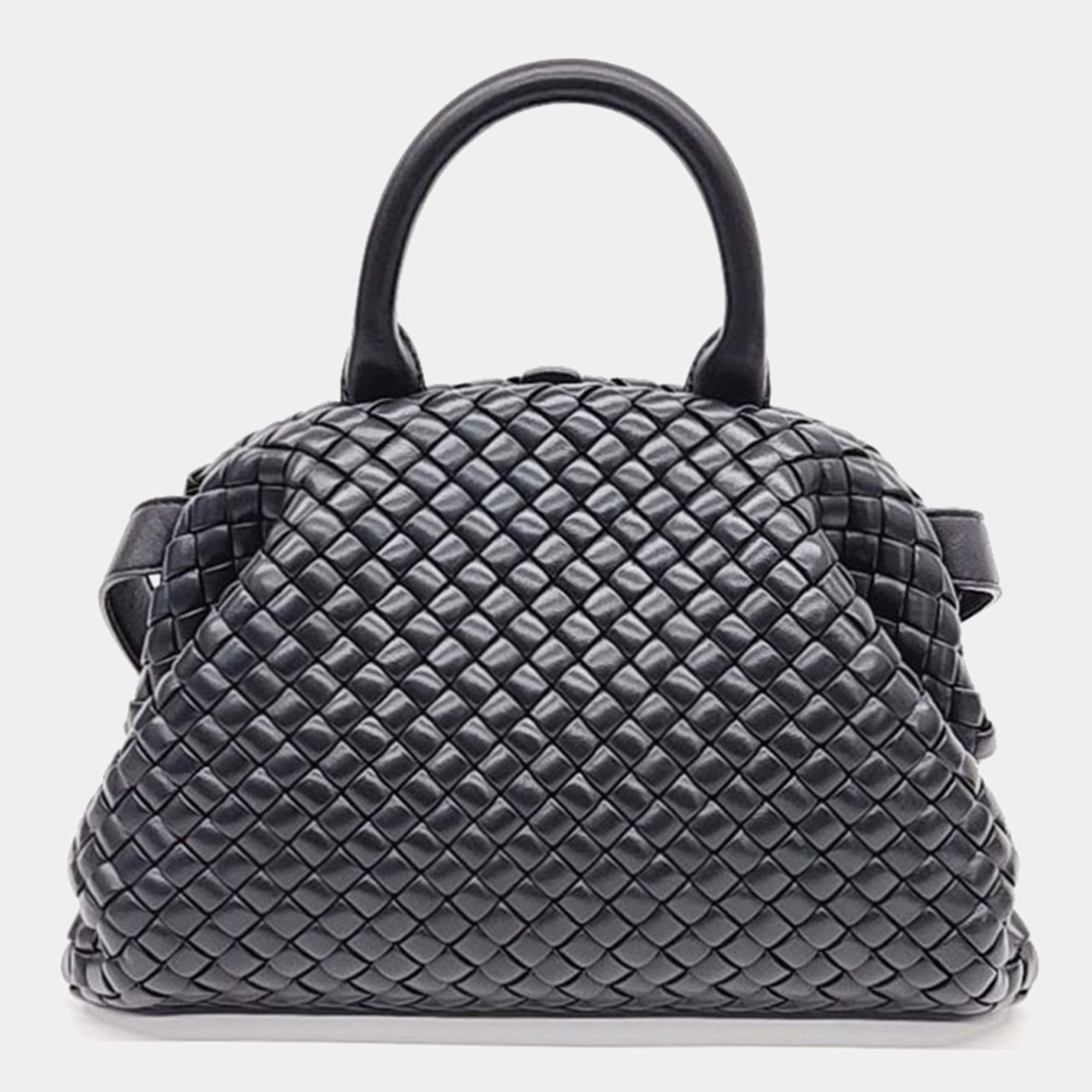 Bottega Veneta Black Leather Small Top Handle Bag