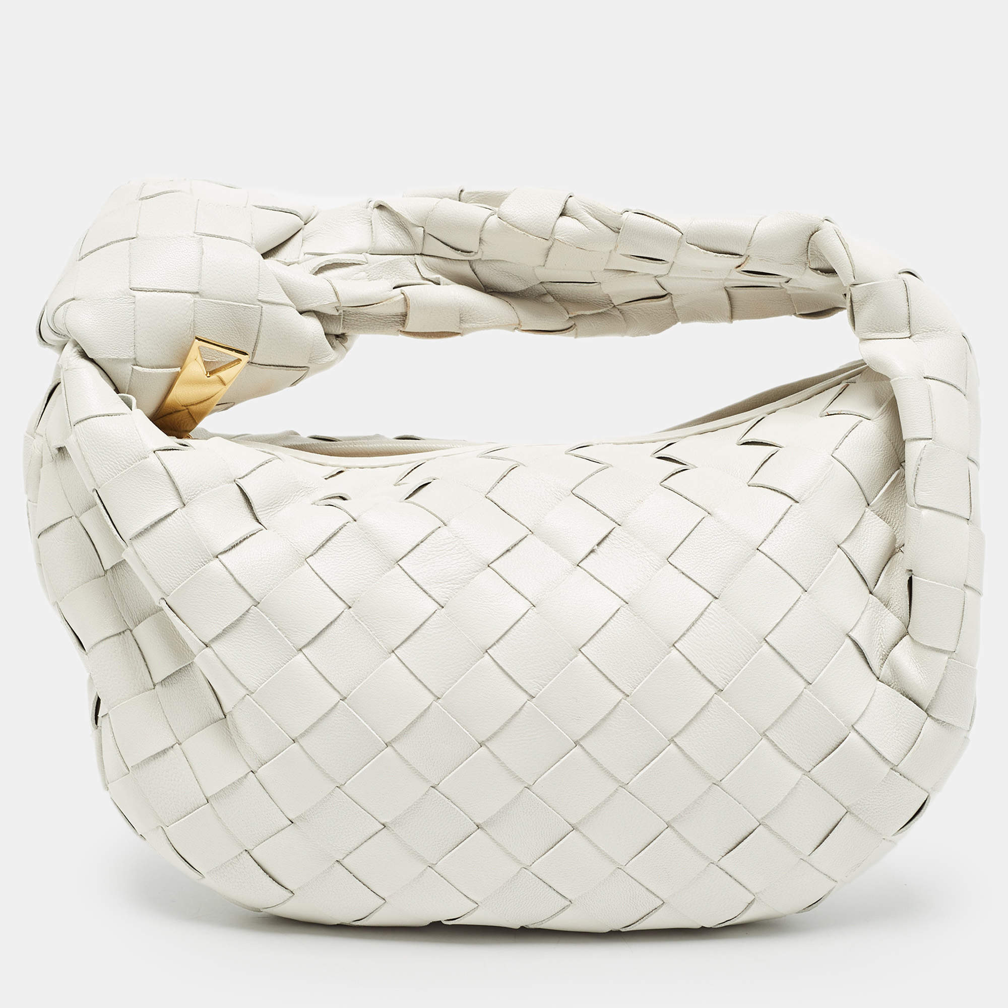 Pre Owned Bottega Veneta White Intrecciato Leather Mini BV Jodie Hobo