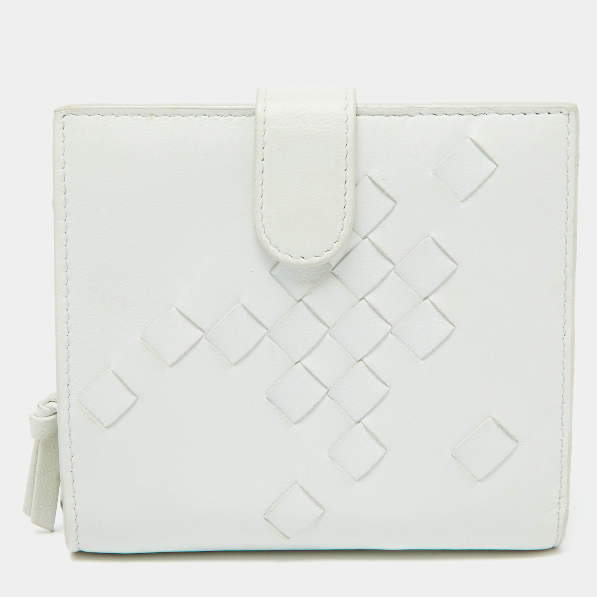 Bottega Veneta Off White Intrecciato Leather Compact Wallet